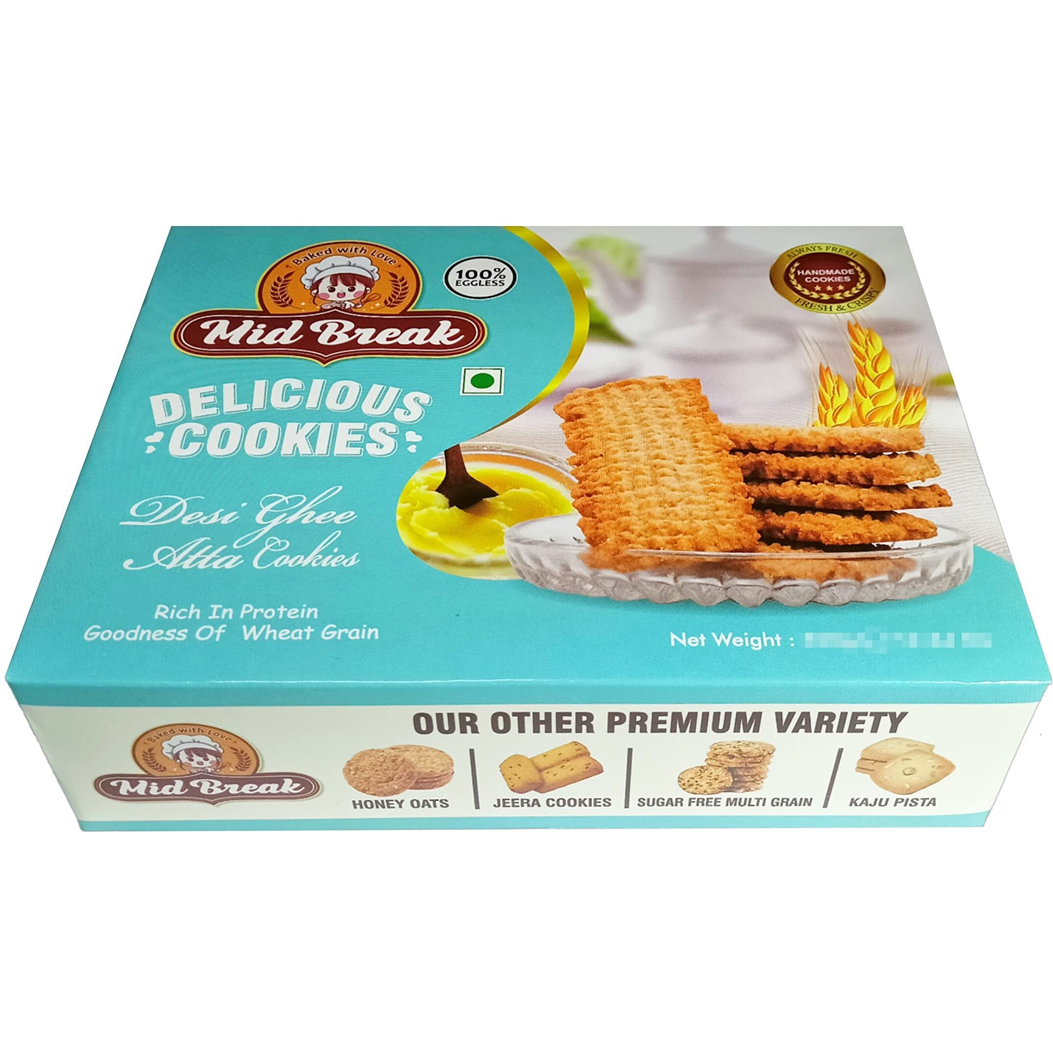 MidBreak Desi Ghee Atta Biscuits | Premium Handmade Cookies | Atta Biscuits | 300 Gram x 2 | (Pack of 2)