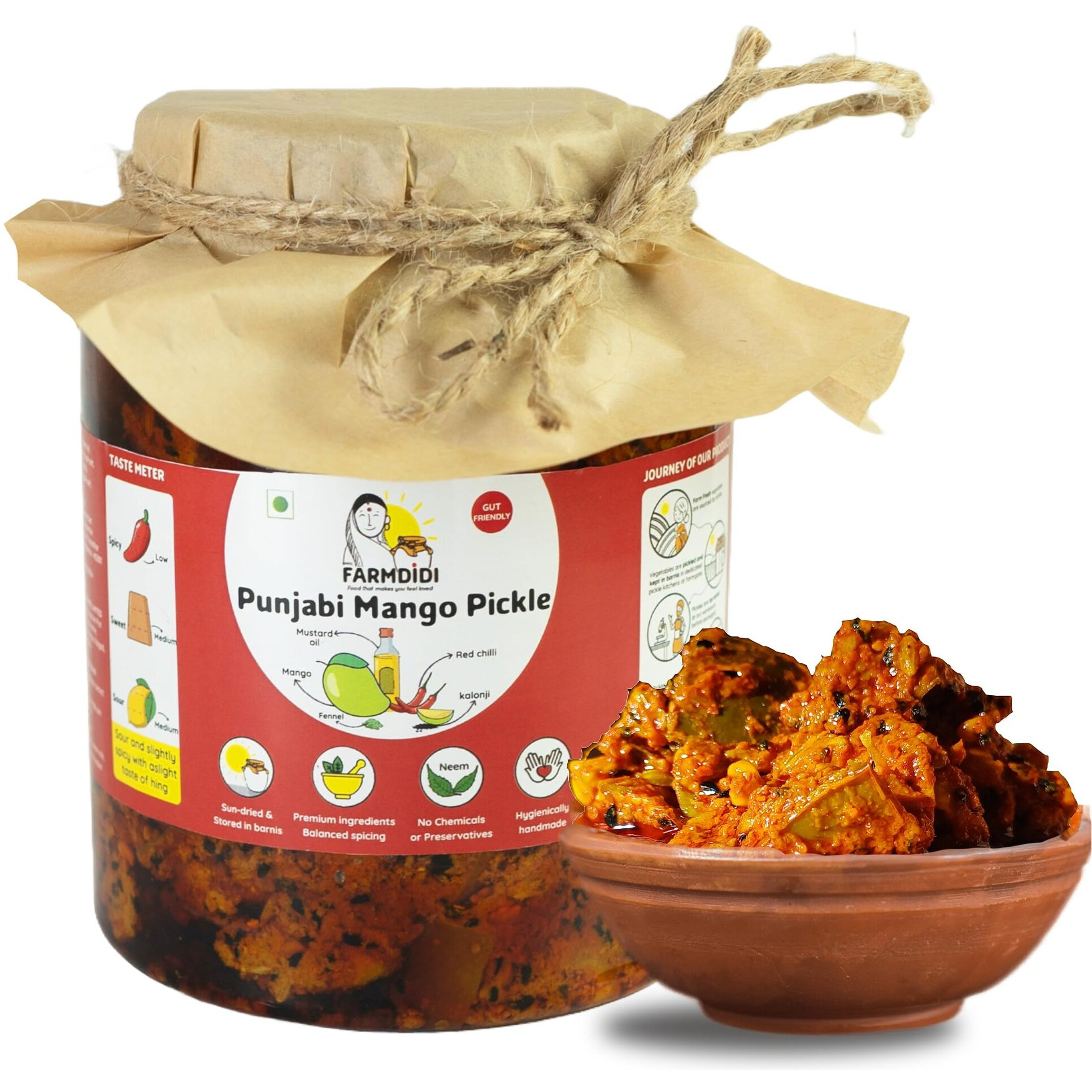 FarmDidi Punjabi Mango Pickle 1kg In Fresh Mango Pickles Homemade | Preservative free Indian Aam ka Achar homemade | Authentic Less Oil Pickle Mango aachar Dry aam Ka Achaar in Homemade pickles