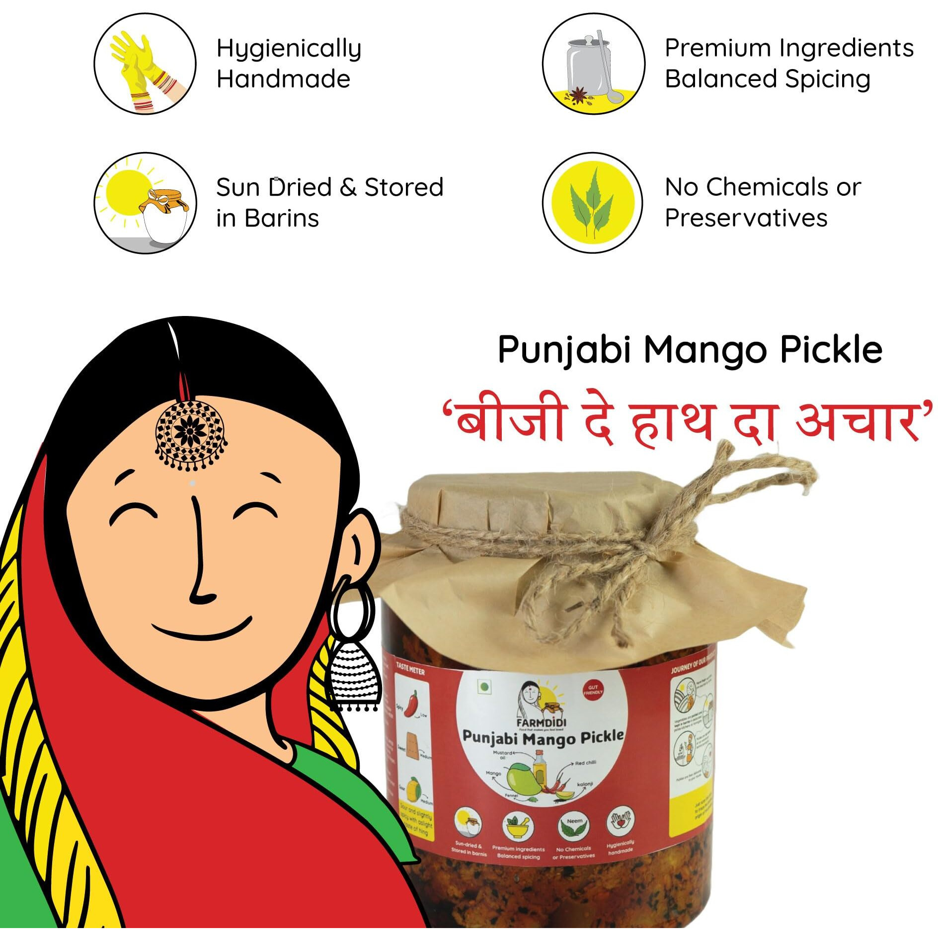 FarmDidi Punjabi Mango Pickle 1kg In Fresh Mango Pickles Homemade | Preservative free Indian Aam ka Achar homemade | Authentic Less Oil Pickle Mango aachar Dry aam Ka Achaar in Homemade pickles
