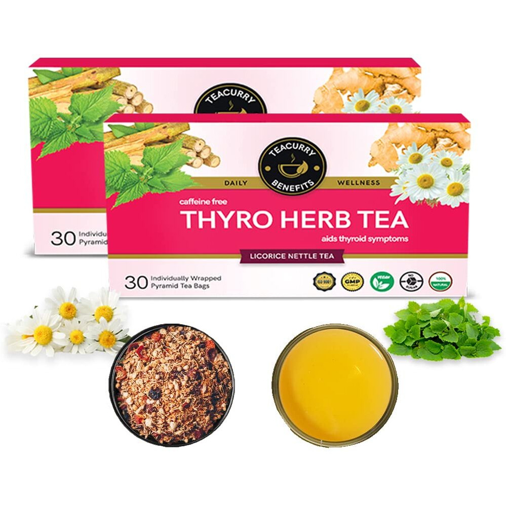 TEACURRY Thyroid Tea (2 Months Pack, 60 Tea Bags) - Helps With Manage Weight, Thyroid Hormones (Tsh, T3, T4) - Thyroid Tea Bags - Thyro Herb Tea, Ginger, 100 Gram