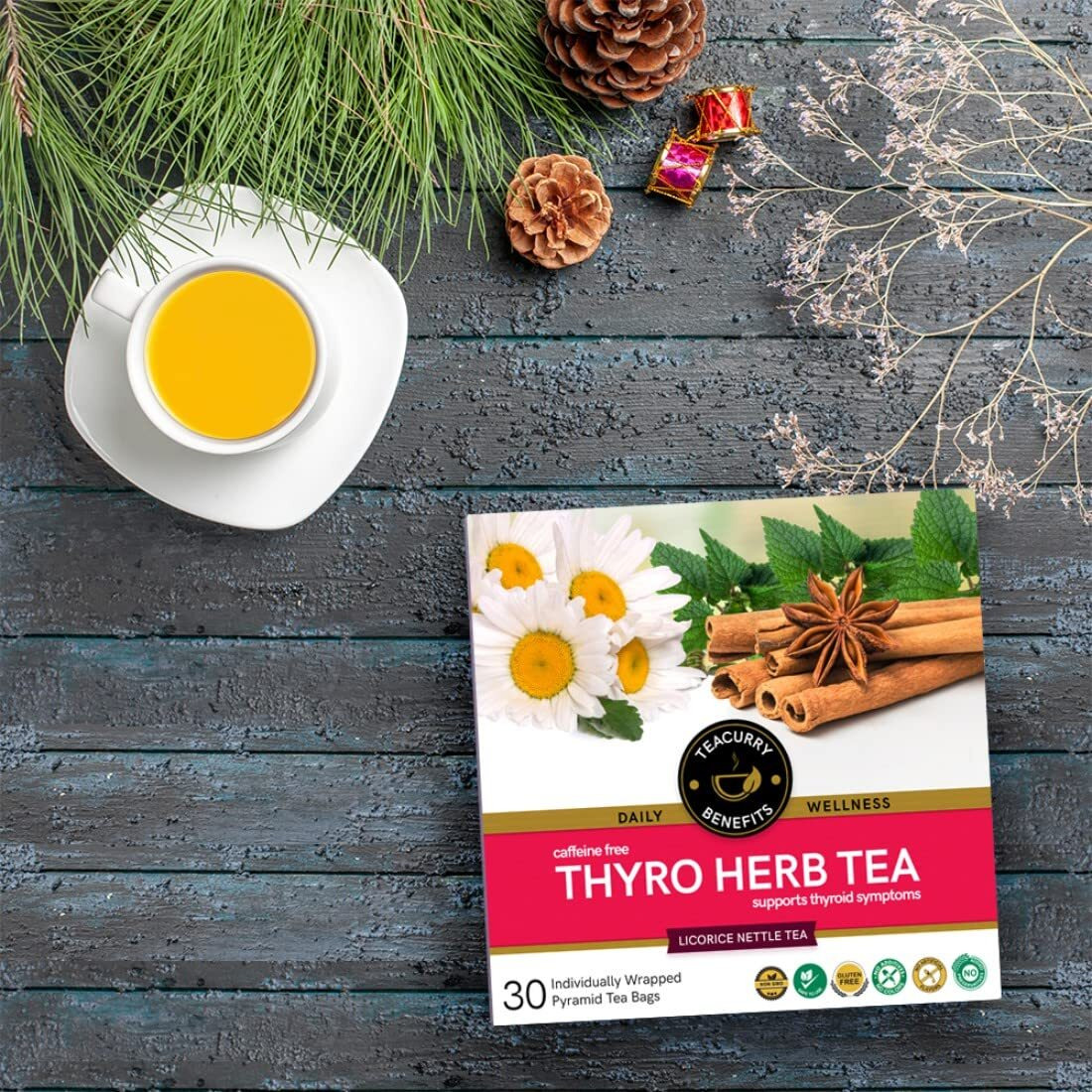 TEACURRY Thyroid Tea (2 Months Pack, 60 Tea Bags) - Helps With Manage Weight, Thyroid Hormones (Tsh, T3, T4) - Thyroid Tea Bags - Thyro Herb Tea, Ginger, 100 Gram
