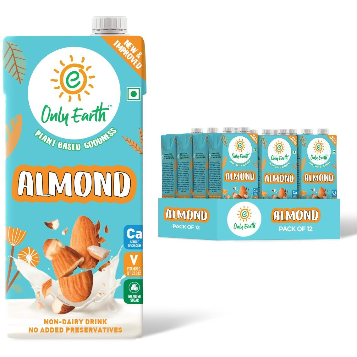 Only Earth Almond Drink | Unsweetened | Lactose-Free | Preservatives Free | Made with Natural Almond Paste | Source of Calcium | Contains Vitamin D,E,B1,B2 & B12 | Dairy Alternative | Cholesterol Free | Plant-Based Alternative | Barista Edition 1L