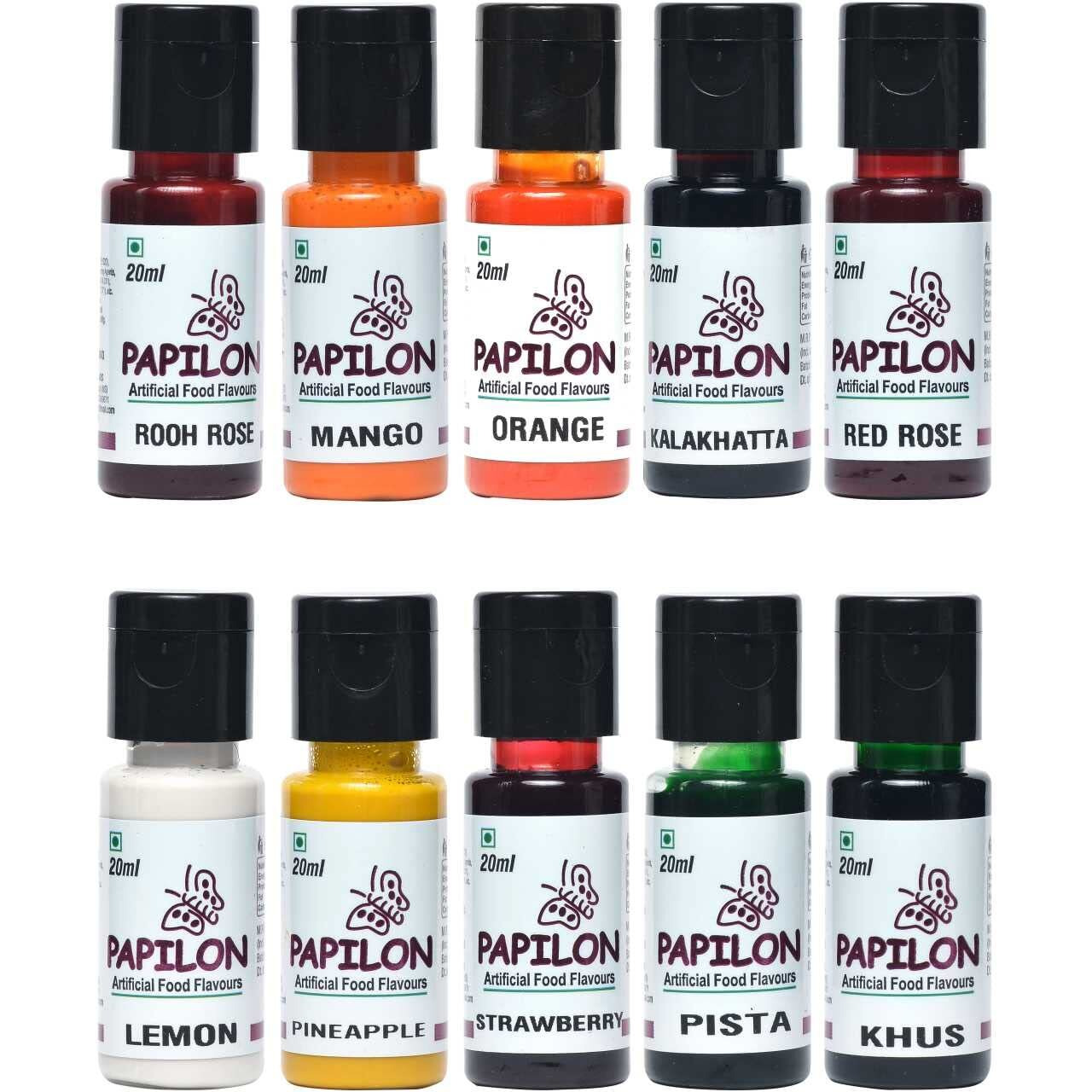 PAPILON Set of 10 Flavouring Emulsions 20ml x 10 Bottles Mixed Fruit Liquid Food Essence (20 ml)