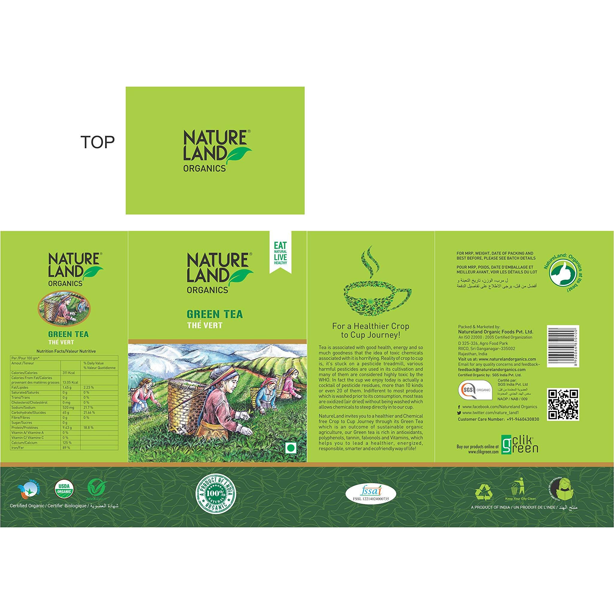 Natureland Organics Green Tea 200 gm, 100% Organic Loose Leaf Tea (Pack of 4)