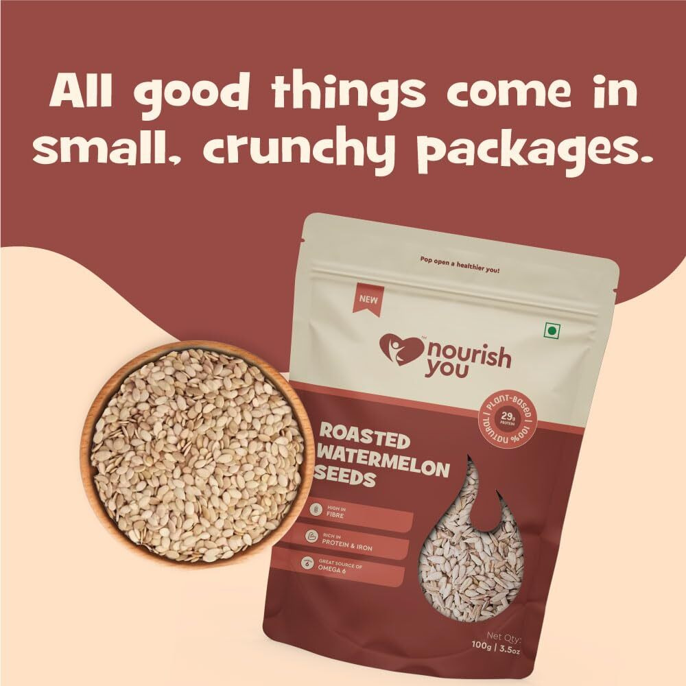 Nourish You Roasted Watermelon Seeds | Fibre Rich Seeds | Diet Food | Non-GMO | Healthy snacks | Nutrients rich | High in Protein & Iron | 100 GM