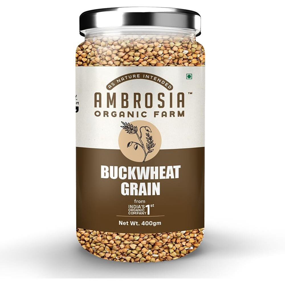 Ambrosia Organic Farm Gluten Free Buckwheat Grains - The Perfect Choice For Healthy & Wholesome Meals|Plant Based High Protein|Grain To Make A Flour/Atta|Make Your Own Bread (400 Gm)