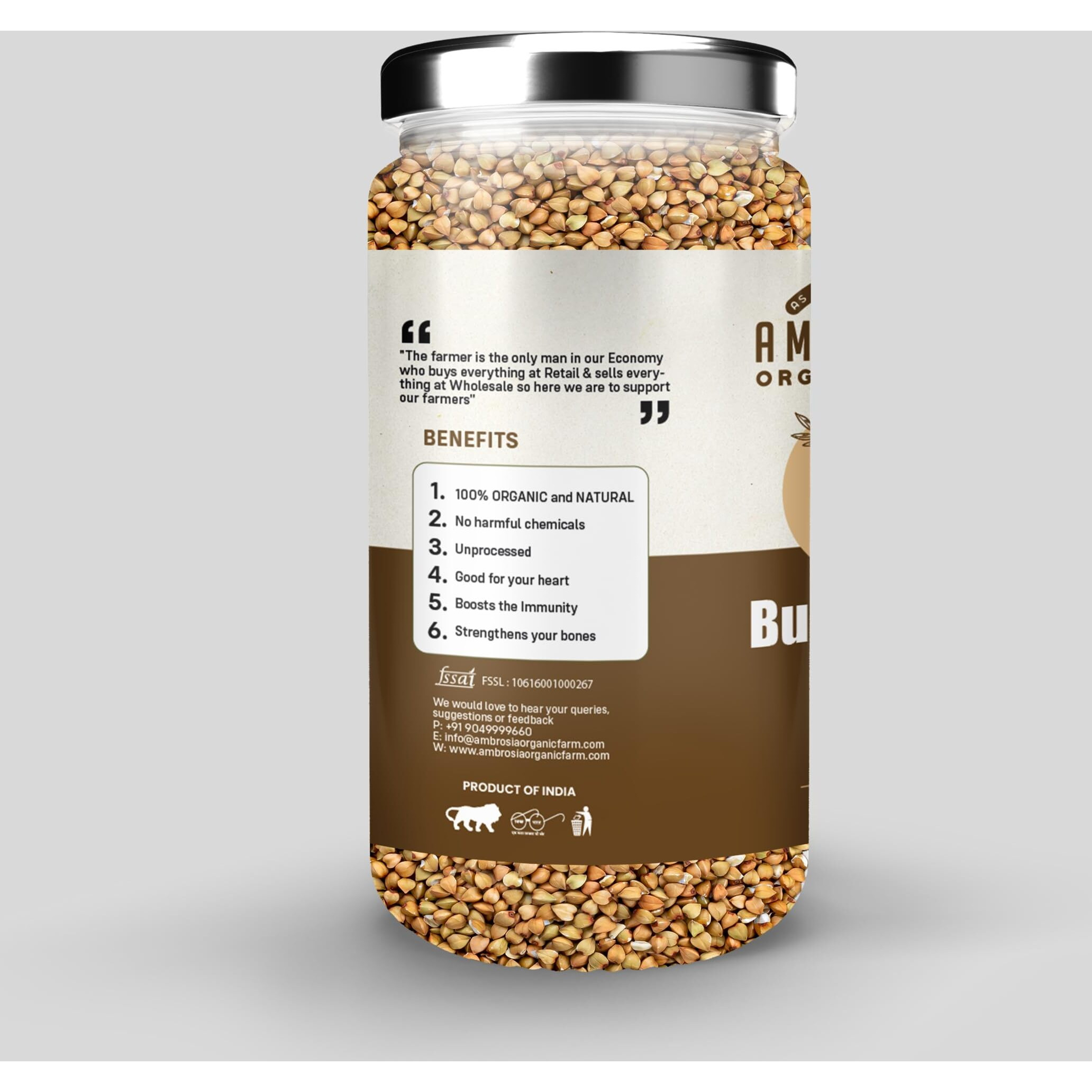 Ambrosia Organic Farm Gluten Free Buckwheat Grains - The Perfect Choice For Healthy & Wholesome Meals|Plant Based High Protein|Grain To Make A Flour/Atta|Make Your Own Bread (400 Gm)