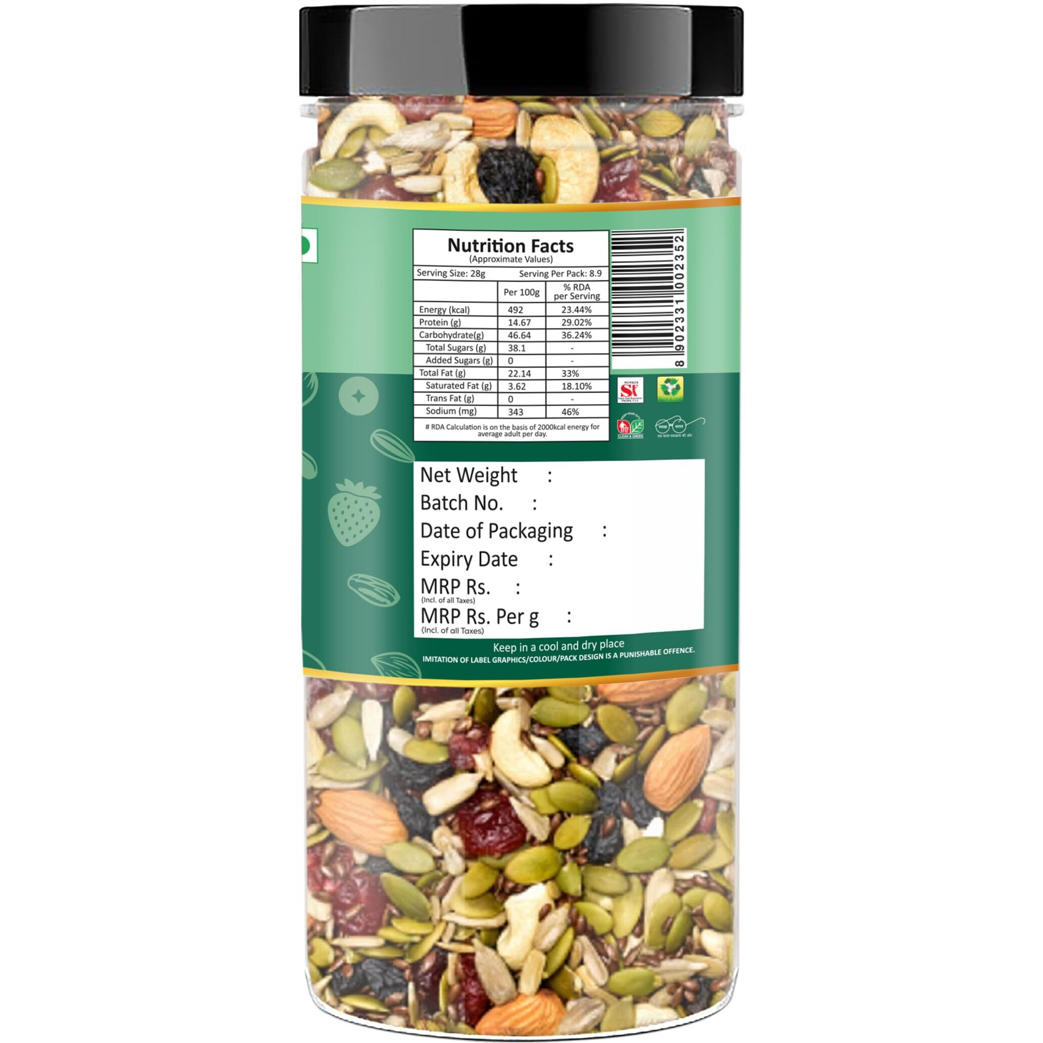 Raghbat Premium 8 in 1 NutMix 250g | Almond, Cashew, Cranberry, Black Raisins, Strawberry, Flax Seeds, Pumpkin Seeds, Sunflower Seeds | Healthy Snacks | Protein Nut Mix | Trail Mix | Ready to Eat