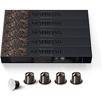 Nespresso Ispirazione Roma Intenso, Original Line Coffee Capsules, Limited Edition, Medium Roast, 50 Count Coffee Pods, Brews 1.35 Oz (5 Sleeve, 50 Pods) Box