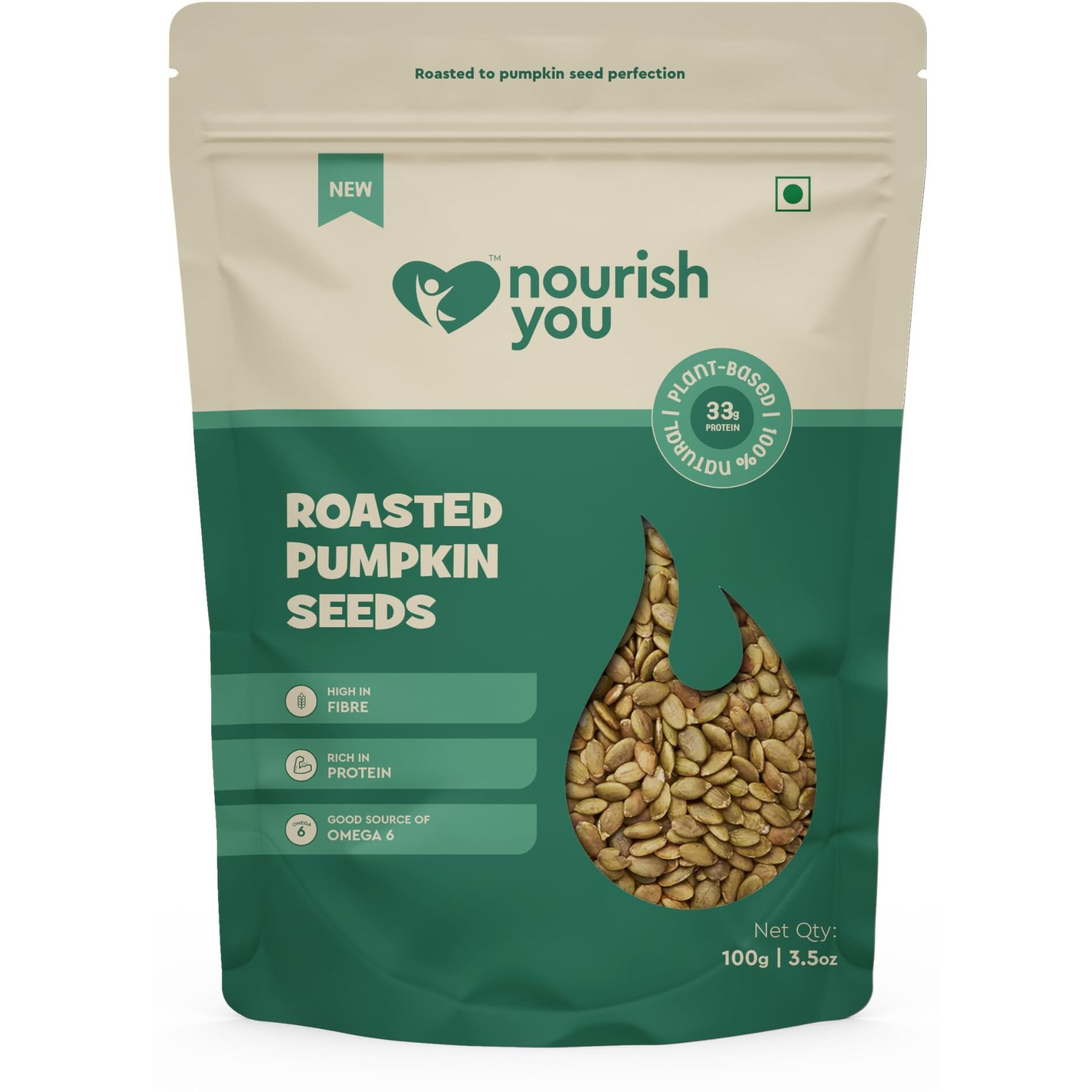 Nourish You Roasted Pumpkin Seeds for Eating 100 G | For Healthy Diet | Immunity Booster and Fiber Rich Superfood | Pack of 1
