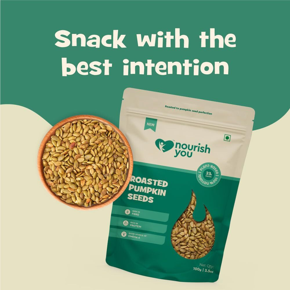 Nourish You Roasted Pumpkin Seeds for Eating 100 G | For Healthy Diet | Immunity Booster and Fiber Rich Superfood | Pack of 1