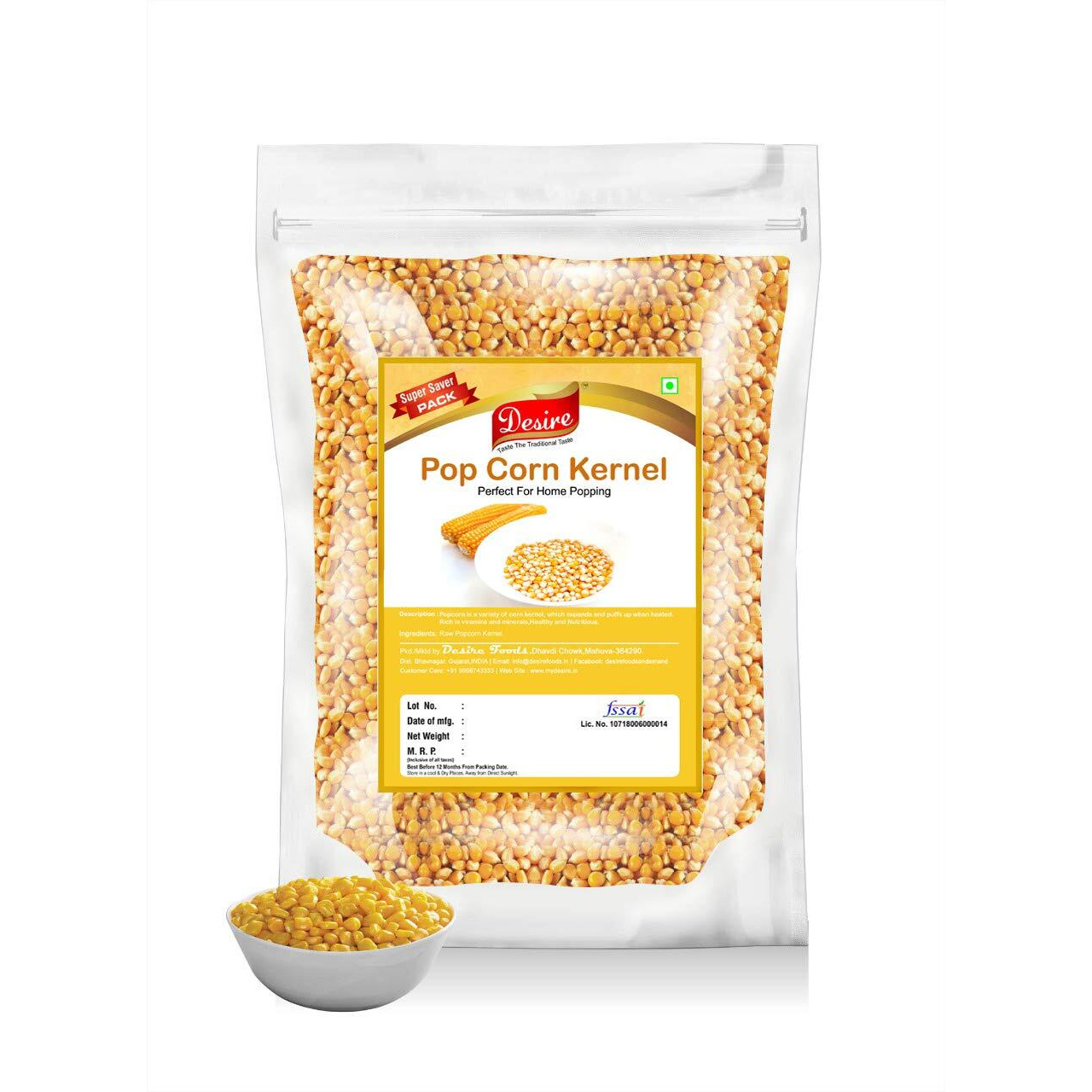 Desire Popcorn Kernel Seeds 500 Grams | Big Size Gourmet Pop Corn Kernels Imported | High Expansion | A Grade Makkai Popcorn