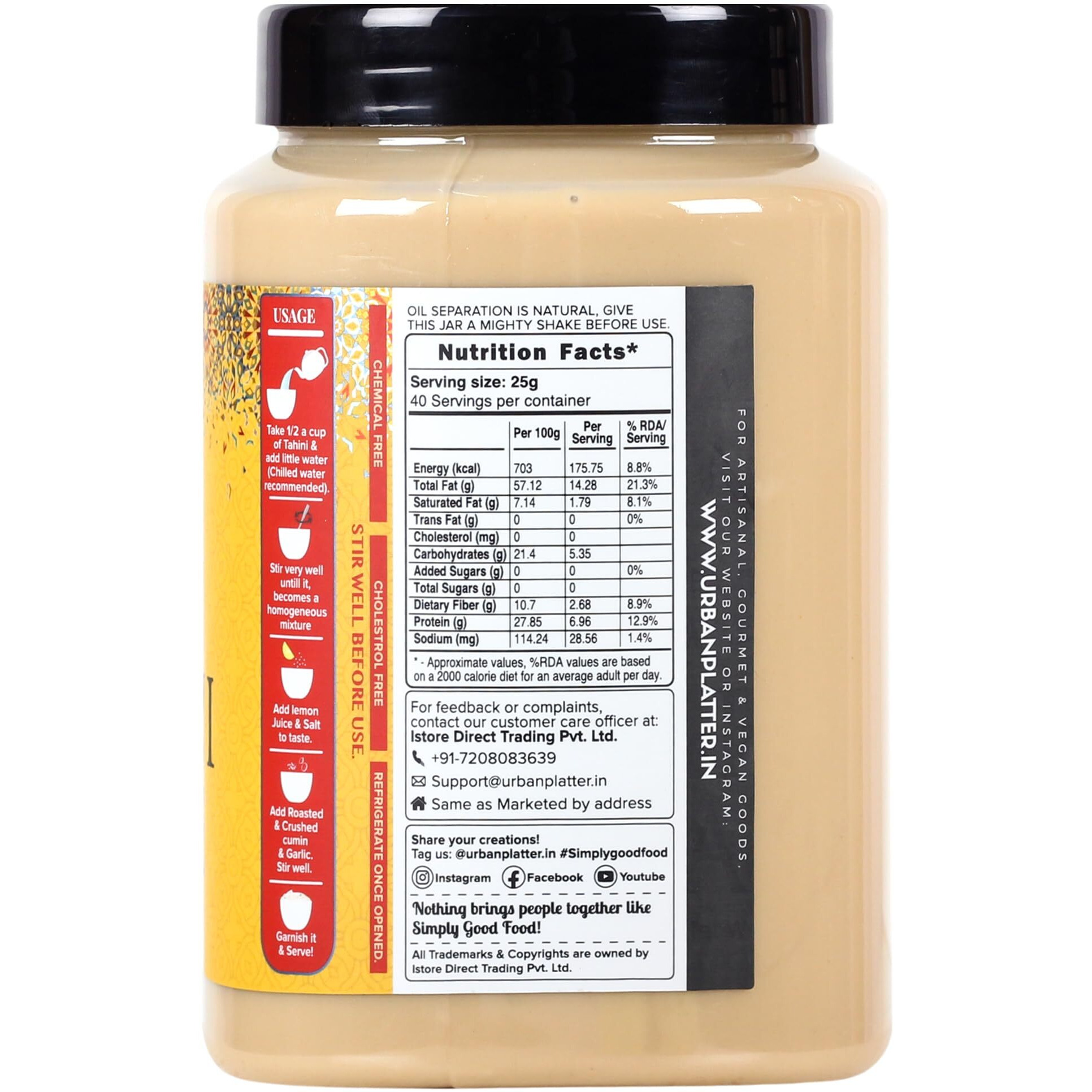 Urban Platter White Tahini Paste 1Kg [100% Sesame | Creamy and Smooth | Versatile Ingredient | Rich in Protein]