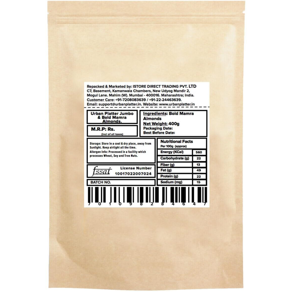 urban platter Jumbo & Bold Mamra Whole Almonds, 400 gram