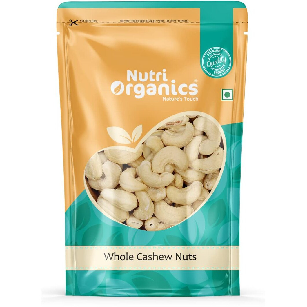 NutriOrganics Dry Fruits Natural Premium Whole Cashews | Whole Crunchy Cashew 200gm | Premium Kaju nuts Dry Fruit | Nutritious & Delicious | Gluten Free & Plant based Protein