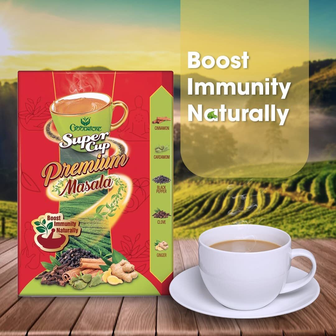 GOODRICKE Supercup Premium Masala Chai Tea Granules 250Grams 100% Natural Spices-Ginger,Clove,Black Pepper,Cinnamon&Cardamom Immunity Booster Assam Tea Masala Chai Chai Patti Chai Masala Tea