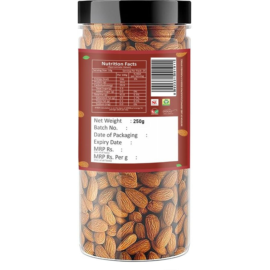 Raghbat 100% Natural and Premium California Almond 250 g | Quality Badam Giri | - Almonds - Rich in Protein and Increase Stamina | Real Nuts | Whole Natural Badam Dry Fruits