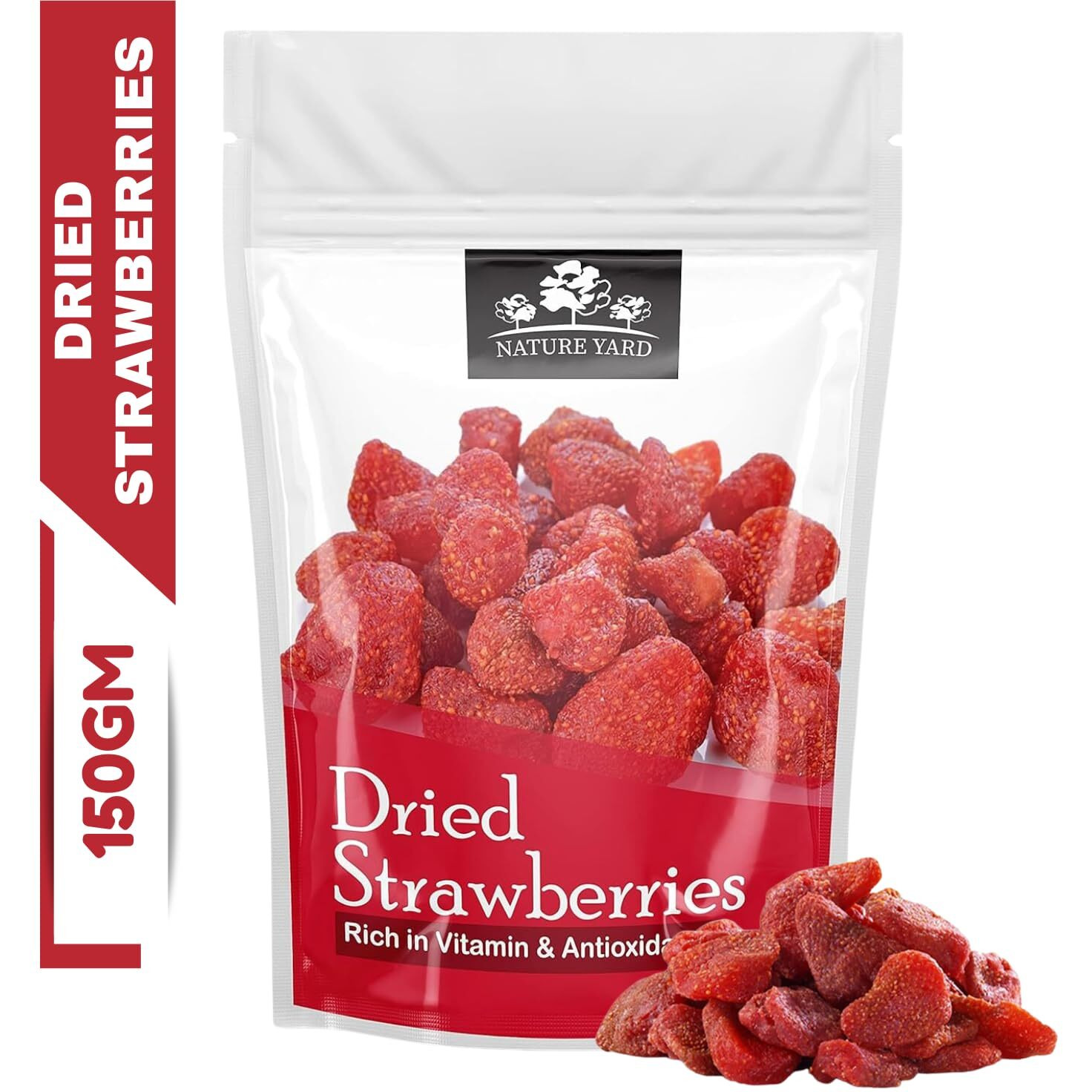 NATURE YARD Dried Strawberries - 150gm - Naturally Dehydrated Candied Strawberry dry fruit