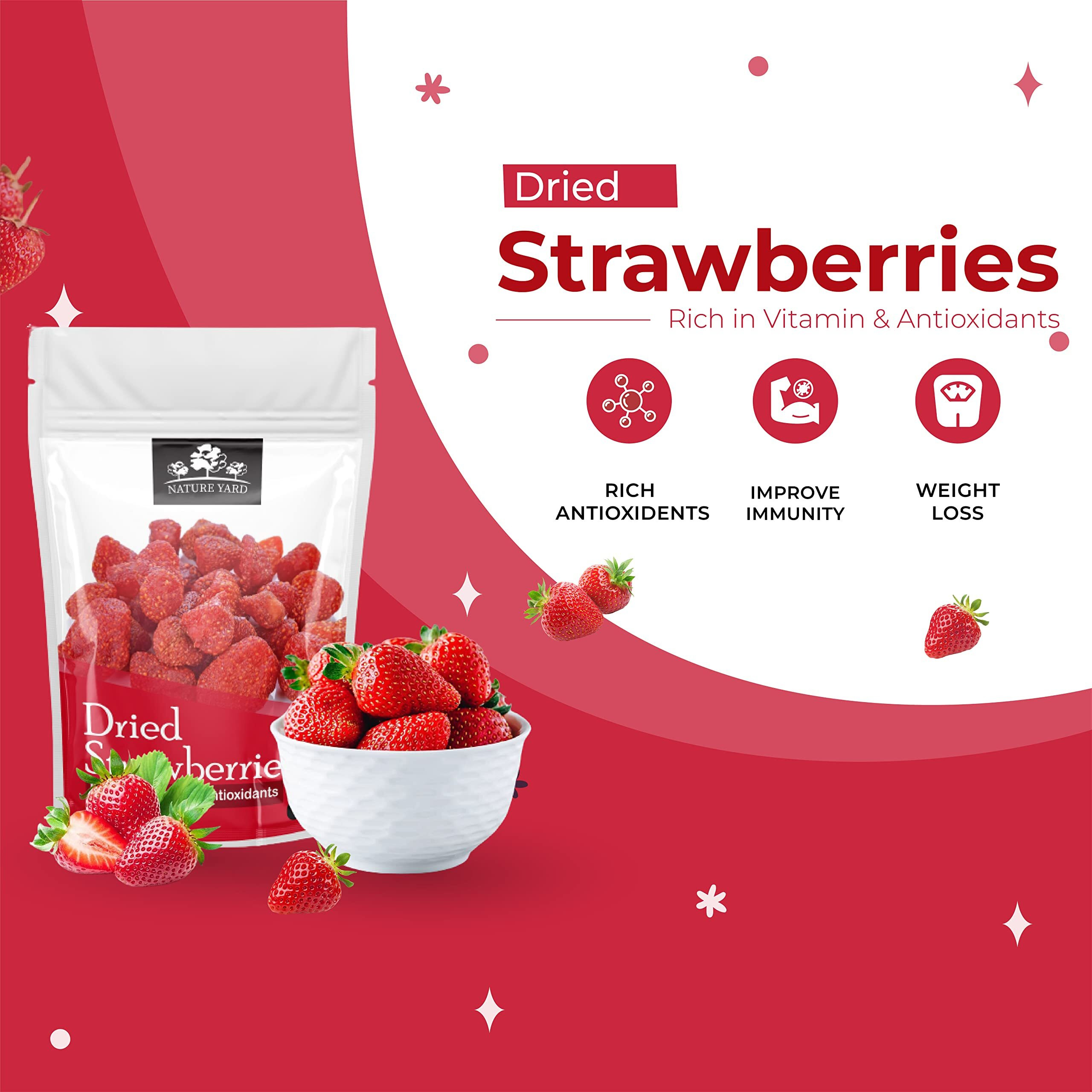 NATURE YARD Dried Strawberries - 150gm - Naturally Dehydrated Candied Strawberry dry fruit