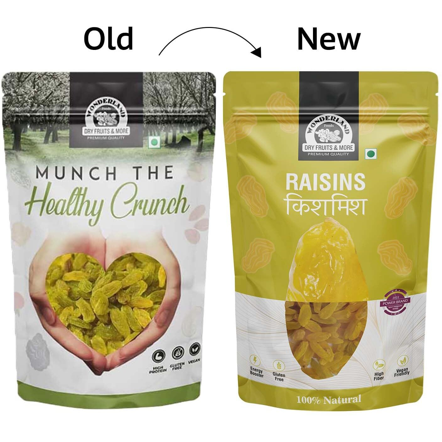 WONDERLAND FOODS (DEVICE) Plain Seedless Green Raisin (Kishmish) Dried Grapes 2.5Kg (500g X 5) Pouch | Nutritious | Rich in Iron & Vitamin B | Healthy Sweet Treats