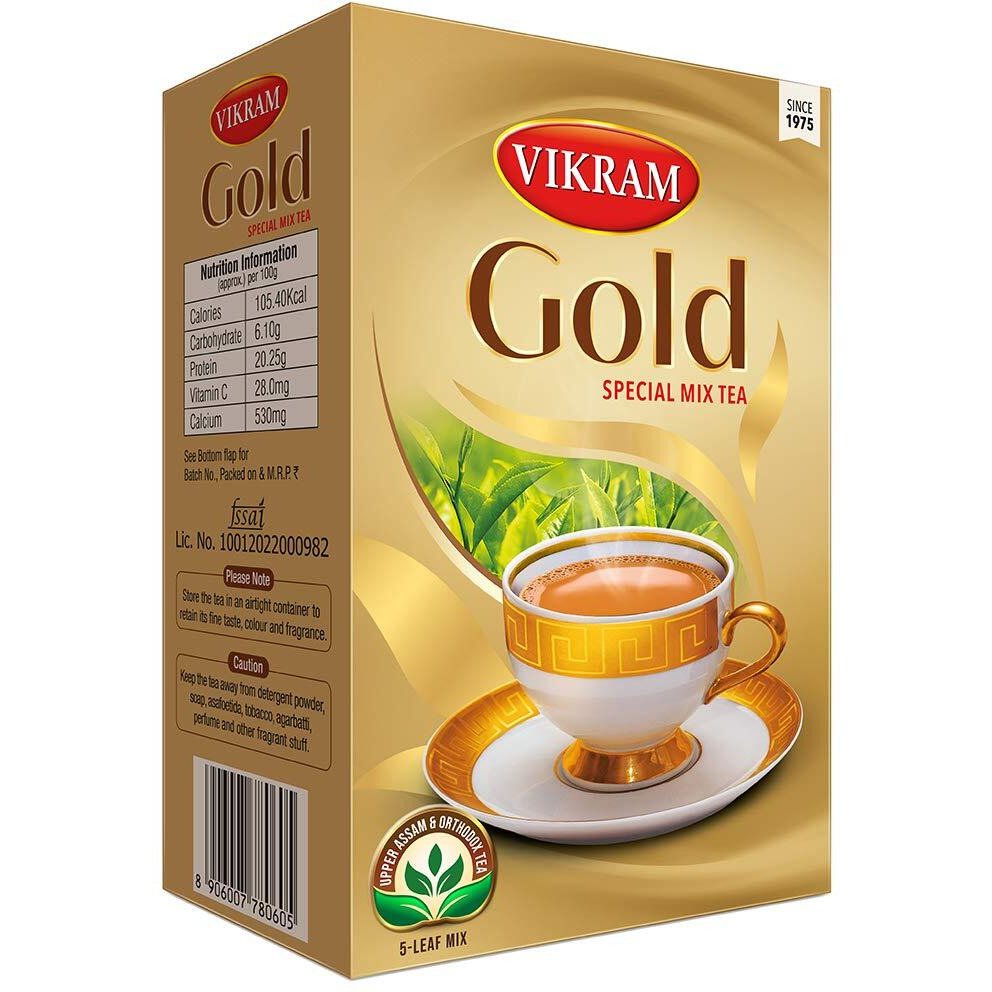 VIKRAM Gold Special Mix Tea | Blended With 5 Unique Types Of Leaves From Upper Assam And Enriched With Orthodox Tea Leaves | Rich & Aromatic Chai | Balck Tea - 500 Gram
