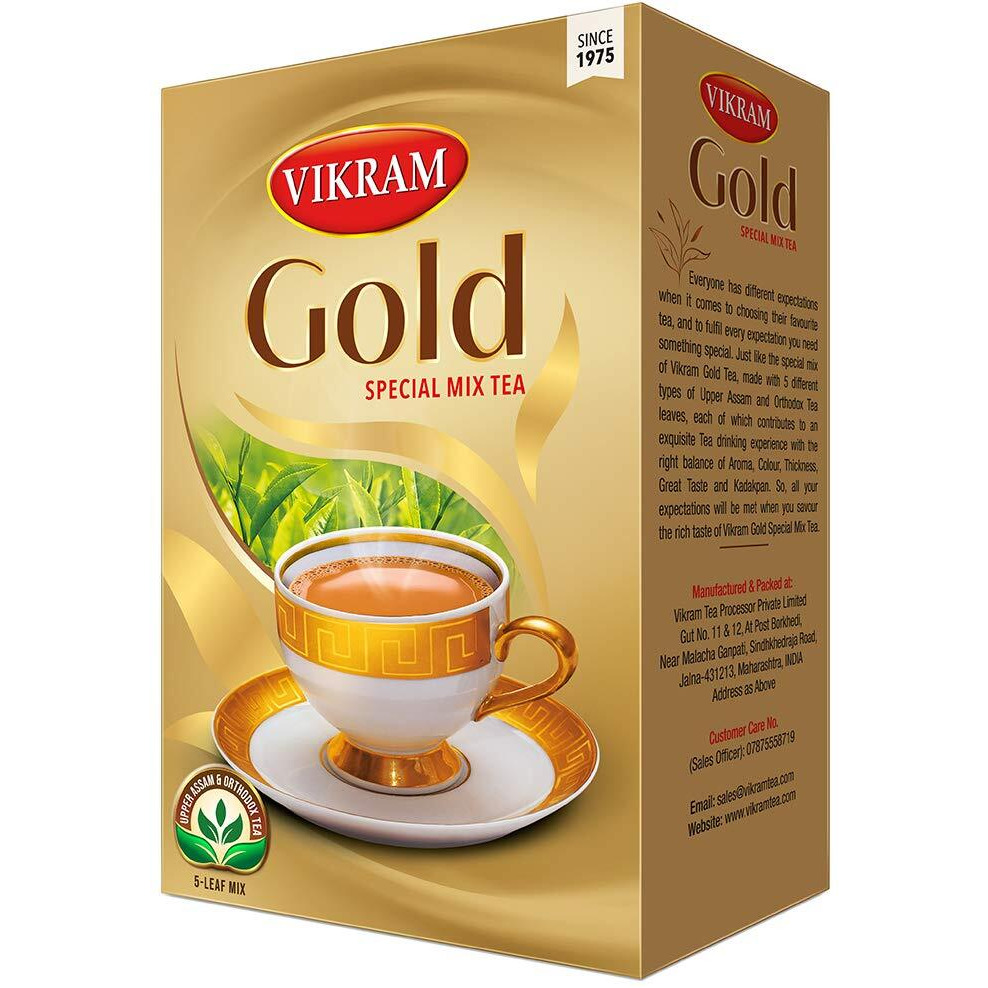 VIKRAM Gold Special Mix Tea | Blended With 5 Unique Types Of Leaves From Upper Assam And Enriched With Orthodox Tea Leaves | Rich & Aromatic Chai | Balck Tea - 500 Gram