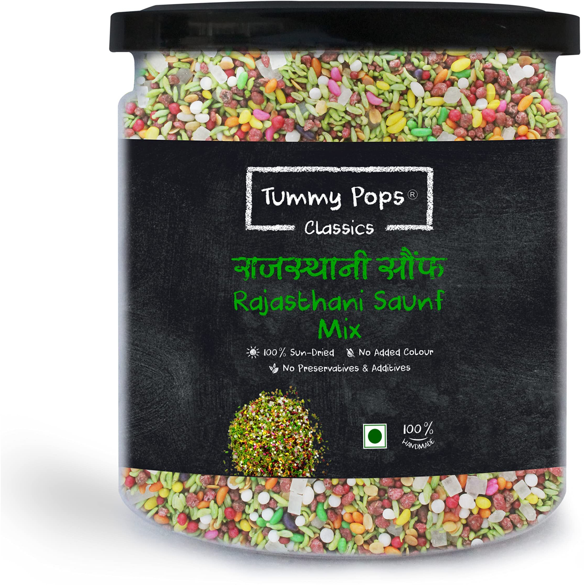 Tummy Pops | Rajasthani Saunf Mix - 350gm Jar | Handmade & Sun-dried After Meal Digestives Mukhwas Mouth Fresheners, Sweet Fennel Seeds Saunf Mouth Fresheners | Hygienically Prepared & Packed