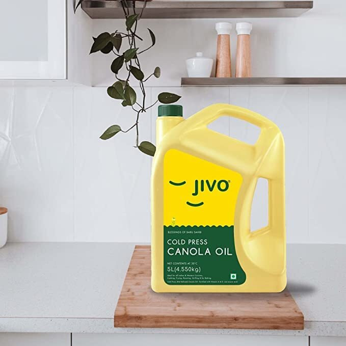 JIVO Canola Cold Pressed Edible Oil 5 Litres with 1 Litre | Premium Healthy Cooking Oil for Daily Use | Ideal for Roasting, Frying, Baking, and All Types of Cuisines (Pack of 2)
