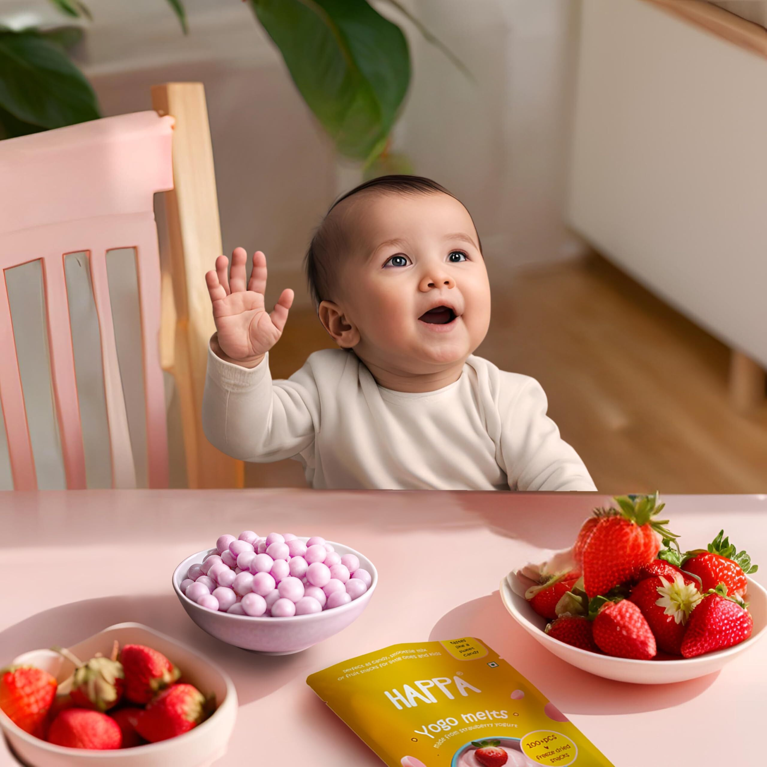 Happa Strawberry Yogo Melts | Real Fruit and Real yogurt snacks | Probiotics - Immunity Booster | Protien and Calcium |Safe for ages 8 months onwards | Easy to Carry | Great Taste | 100 units