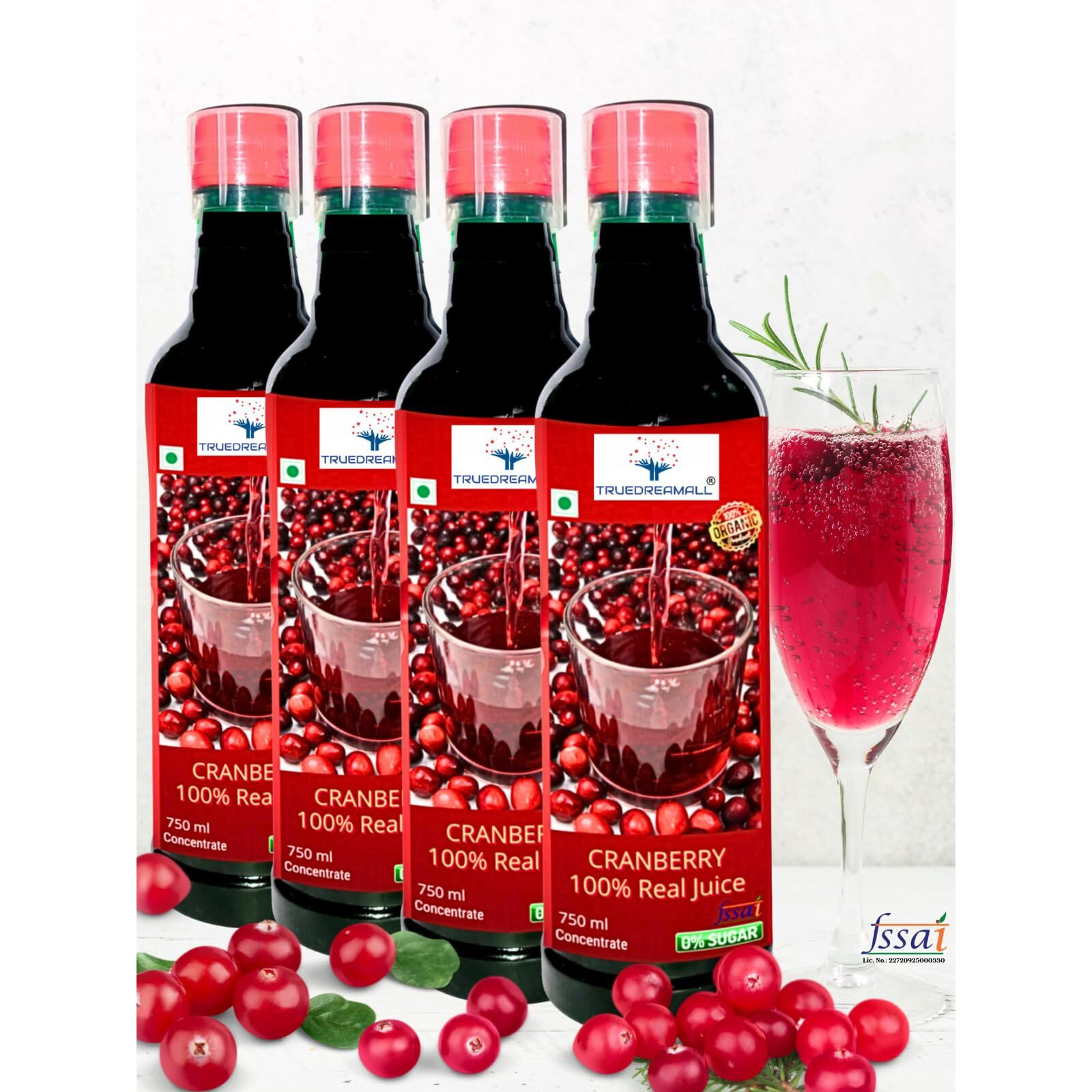 TRUEDREAMALL Cranberry Juice- Pure Quality, Unsweetened, Pure & Organic(750 ml Concentrated) Pack of 4