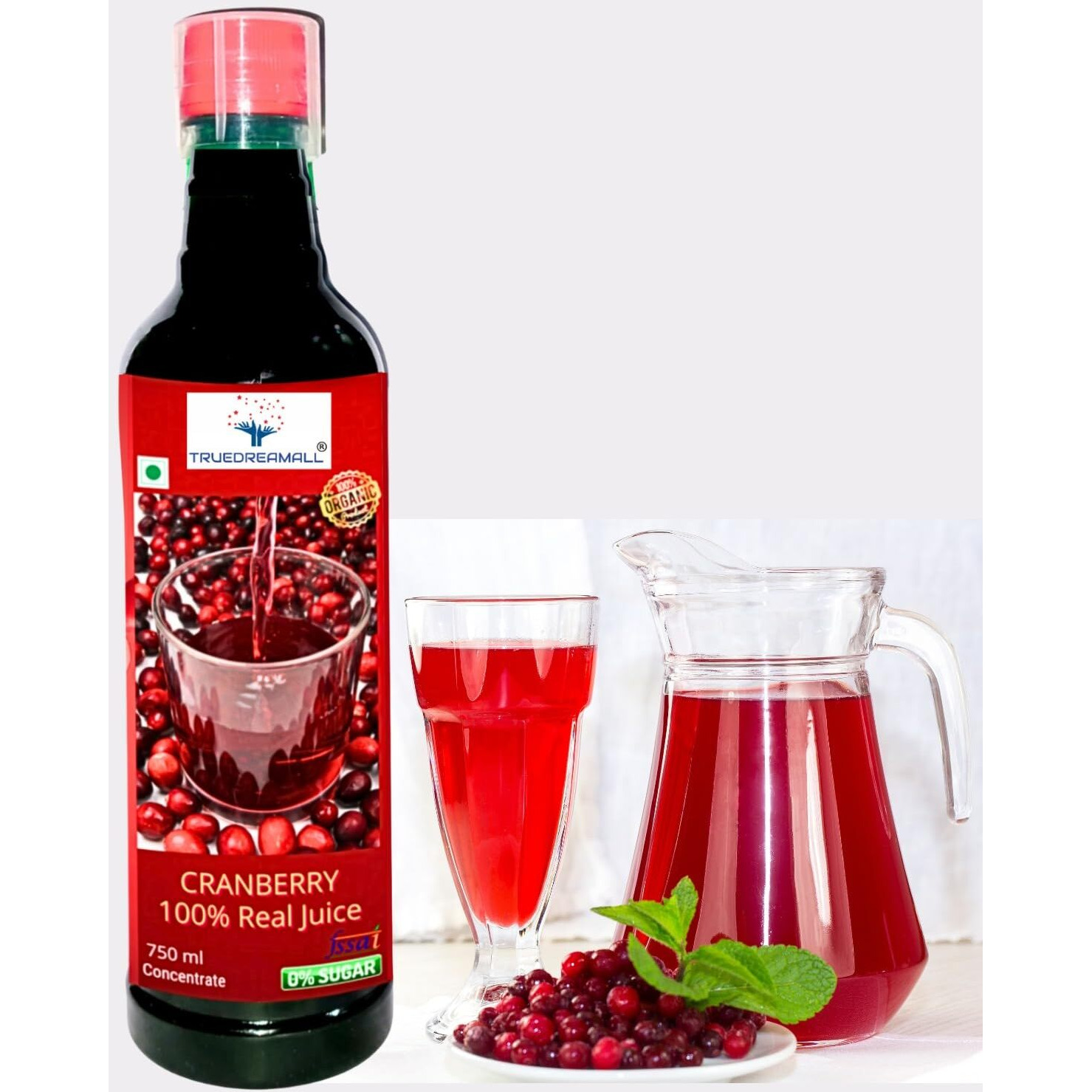 TRUEDREAMALL Cranberry Juice- Pure Quality, Unsweetened, Pure & Organic(750 ml Concentrated) Pack of 4