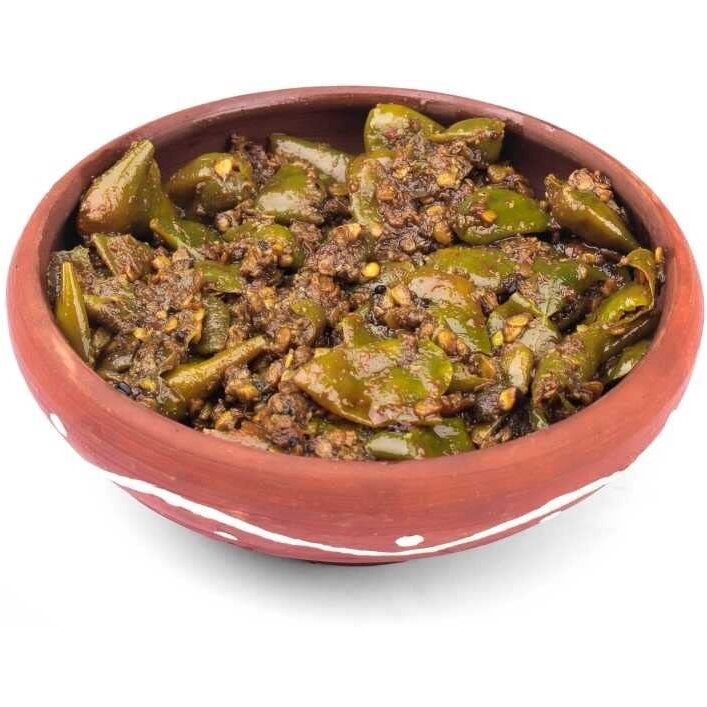 JhaJi - Taste of Mithila Stores Spicy Green Chili Pickle|Hari Mirch Ka Teekha & Khatta Achaar |Hot, Tangy, Sour, & Spicy | Bihari-Style Homemade|Sun-Dried. No Artificial Preservatives & Colors, 250g