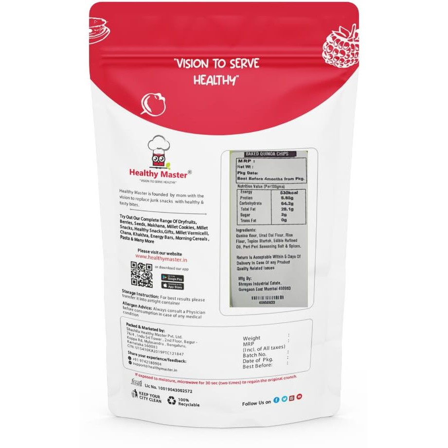 Healthy Master Baked Quinoa Chips with All Natural Ingredients | High in Fiber | Low in Sodium | Gluten-Free | Vacuum Cooked | Oil-Free (Quinoa Chips, 200g)