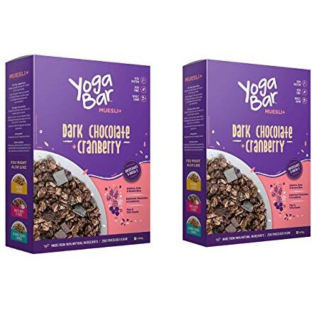 Yogabar Wholegrain Breakfast Muesli - Dark Chocolate + Cranberry, 400g (Pack of 2)