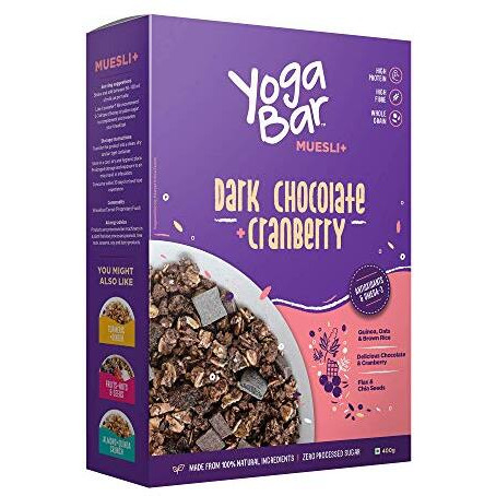 Yogabar Wholegrain Breakfast Muesli - Dark Chocolate + Cranberry, 400g (Pack of 2)