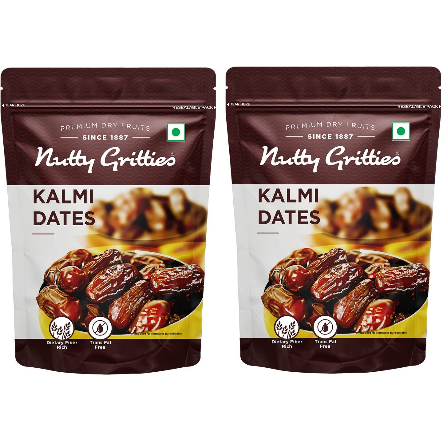 Nutty Gritties Premium Kalmi Dates - 700g | Juicy & Delicious Khajoor, Khajur | No Artificial Colours | Naturally Sweet | Instant Energy | Resealable Pouch, (Pack Of 2, 350g Each),