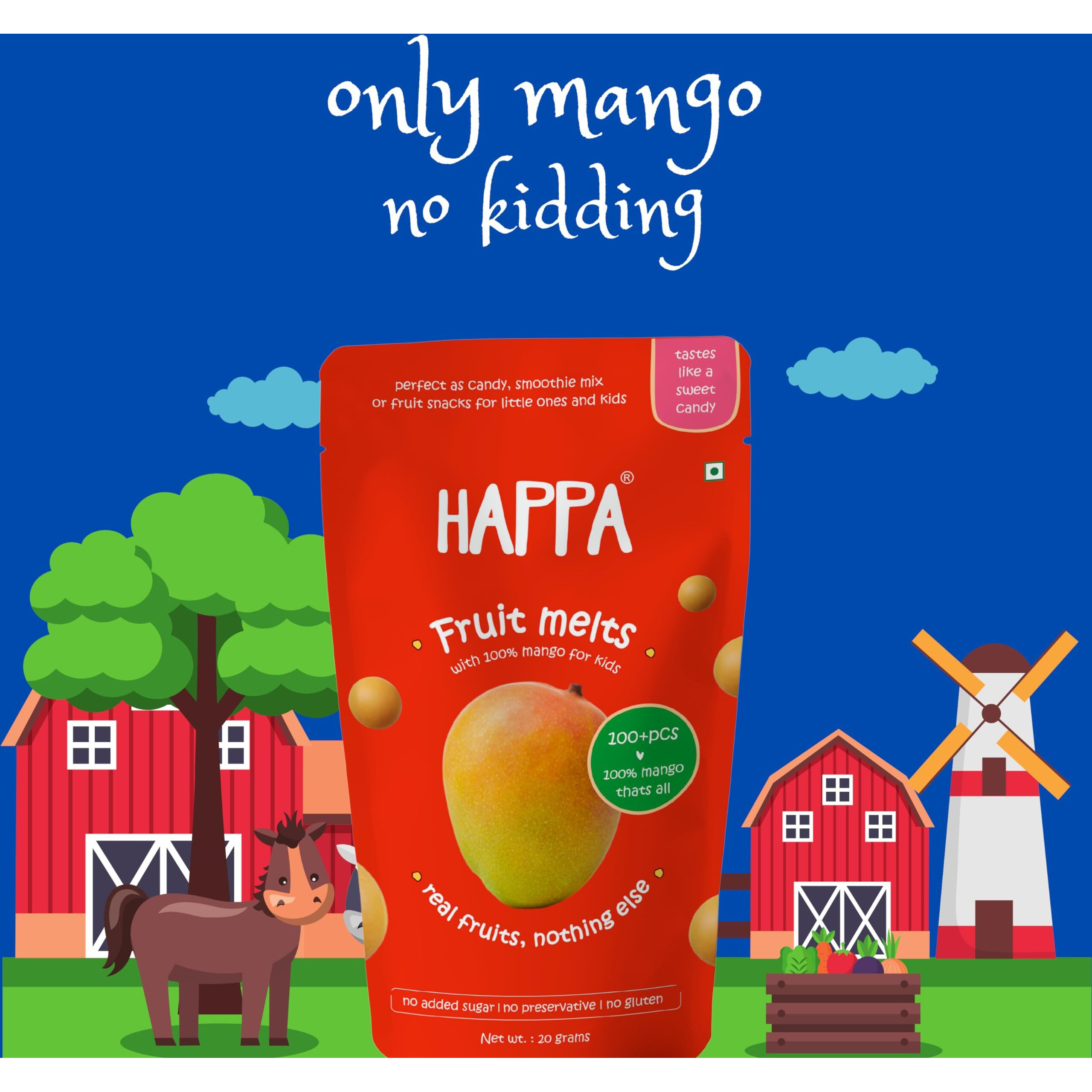 Happa Mango Fruit Melts, Only Mango, Nothing Else | Baby and Parents | Fruit snacks |Safe from 8 months onwards | No added sugar | No Artificial flavour | No Preservatives | Great taste | 100 units
