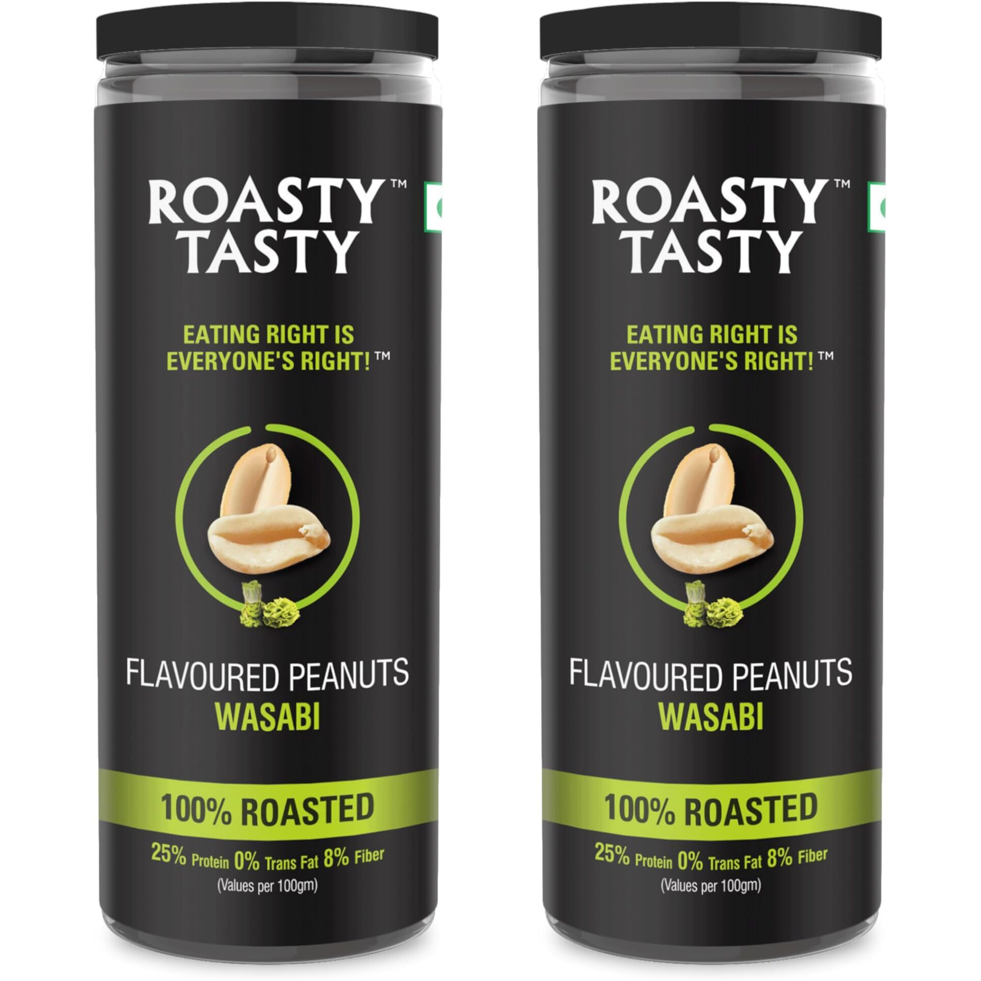 Roasty Tasty Premium Wasabi Flavour Roasted Peanuts | Healthy Snacks | Rich in Protein & Fibre | Roasted, Not Fried Snacks | Healthy Food | Gluten Free, Zero Cholesterol | Namkeen Peanuts | Crunchy Masala Peanuts | Pack of 2 (150g each)