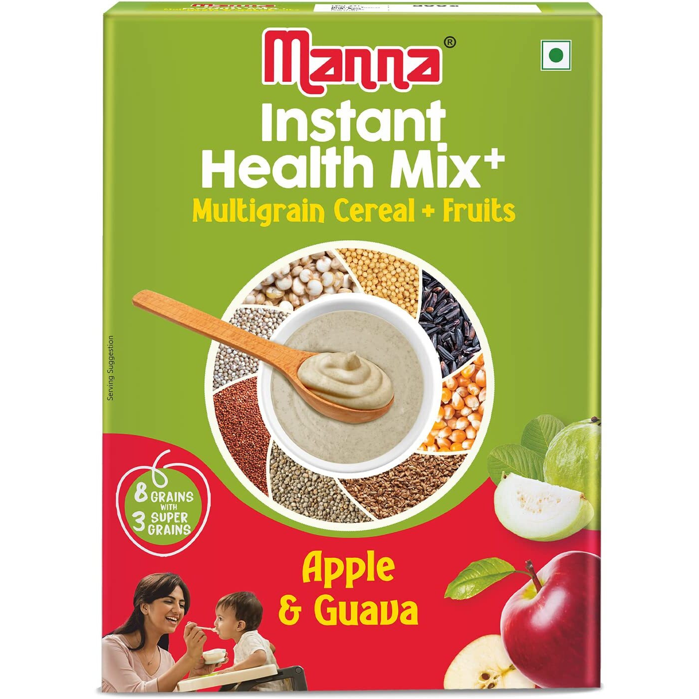 Manna Health Mix Instant Cereal, Apple & Guava with Milk, No Added Sugar, No Artificial Color, Flavors 200g (Pack of 1)