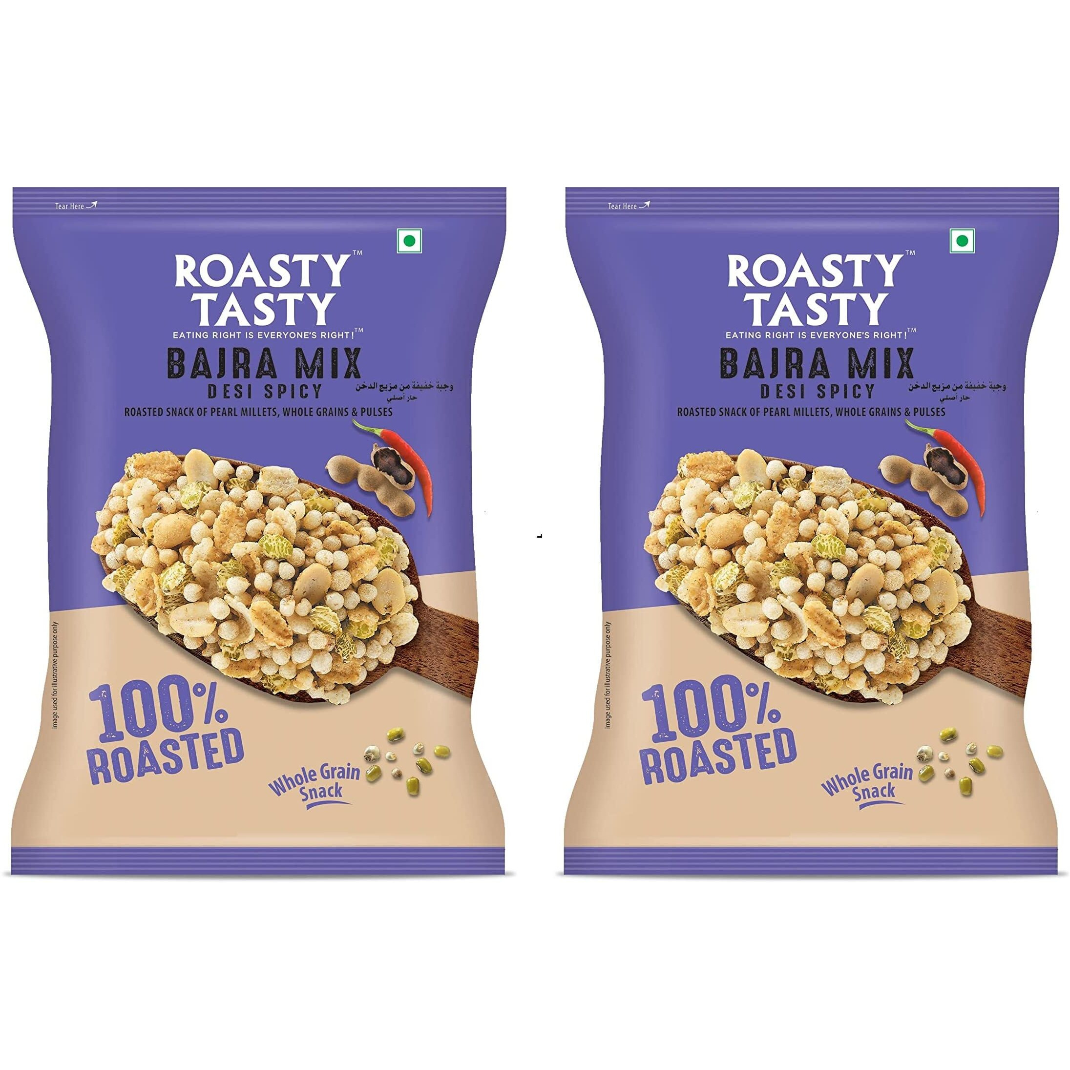Roasty Tasty Bajra Mix Desi Spicy | Healthy Snacks - Low Calorie, Low GI, Non Fried | Millet Snacks - Made using Roasted Bajra | Cholesterol Free Diet Snacks - No Transfat | Chatpata Roasted Namkeen Combo Pack of 2 400g (200g Each)