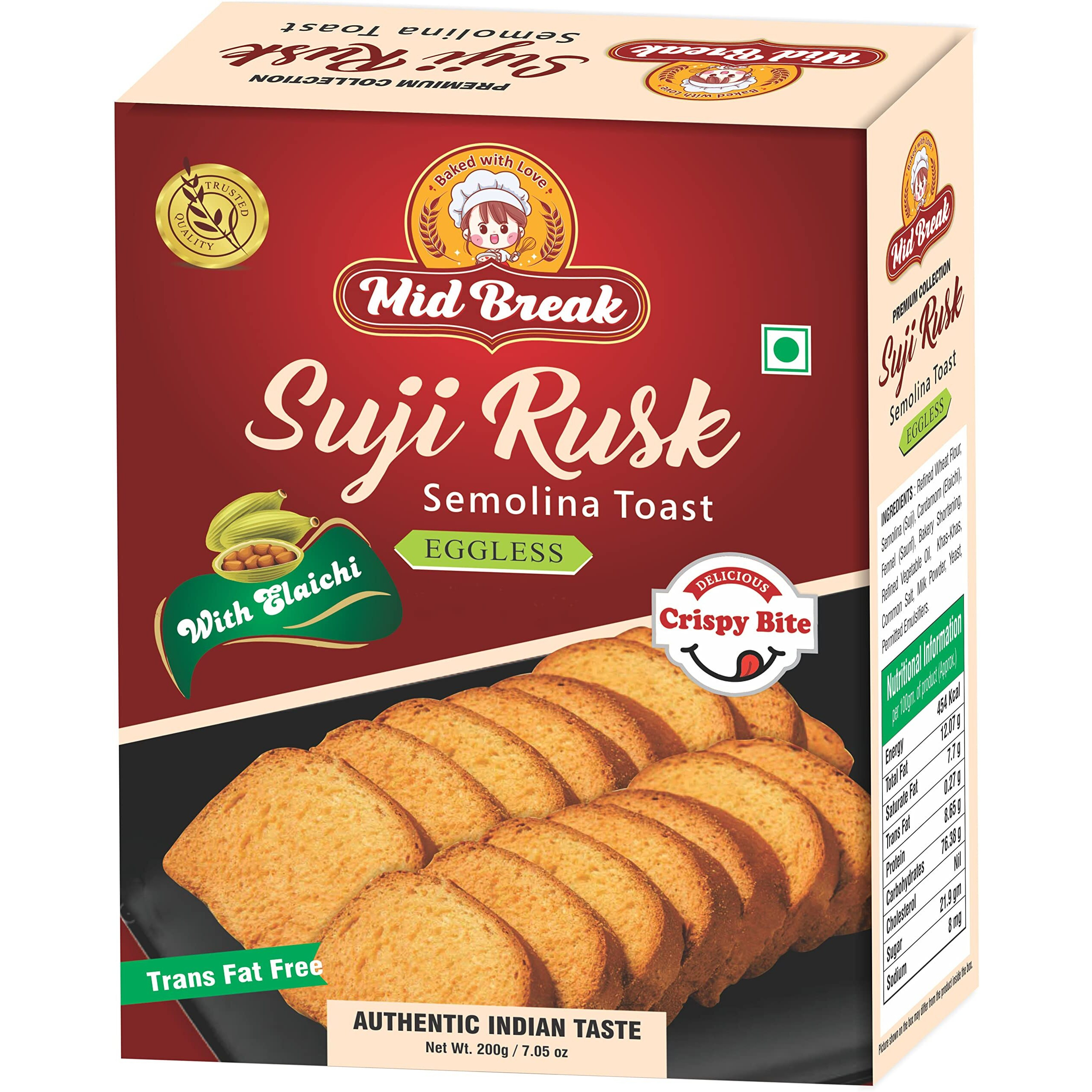 Mid Break - Suji Rusks| Saunf Rusk | Elaichi Rusks | 3 in 1 Rusks | Premium Handmade Suji Rusks (Pack of 1)