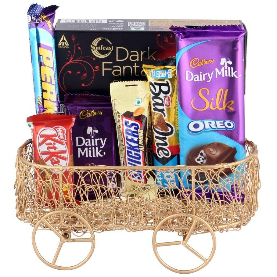 Astonished Retail Astonished Cadbury Dairy Milk Silk With Chocolaty Dark Fantasy Assorted Chocolate Combo With Metal Basket Chocolate Gift Hamper,400 Grams