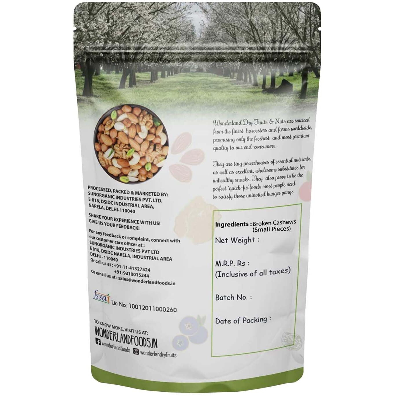 WONDERLAND FOODS Small Piece Broken Cashew (Kaju Tukda) 900g Pouch