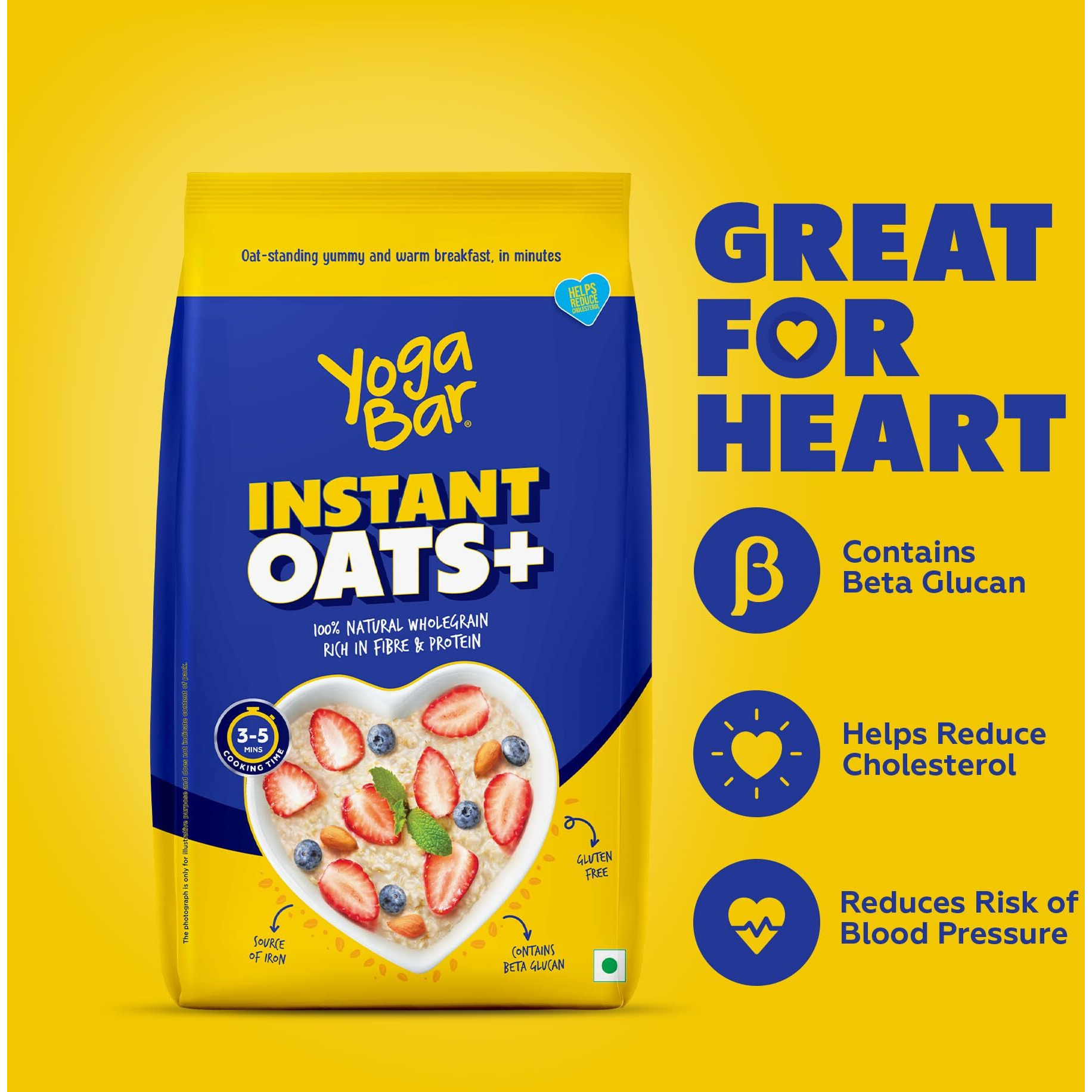 Yogabar Instant Oats 1Kg | Premium Oats, Ready To Cook, Gluten Free Peanut Butter Oats With High Fibre, 100% Whole Grain, Non-Gmo