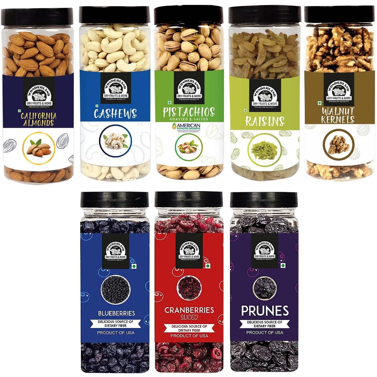 WONDERLAND FOODS (DEVICE) Healthy Immunity Dryfruits Combo Almond 500 Gram, Cashew 500 Gram, Pista 500 Gram, Raisin 500 Gram, Walnut 350 Gram Blueberry 250 Gram, Sliced Cranb