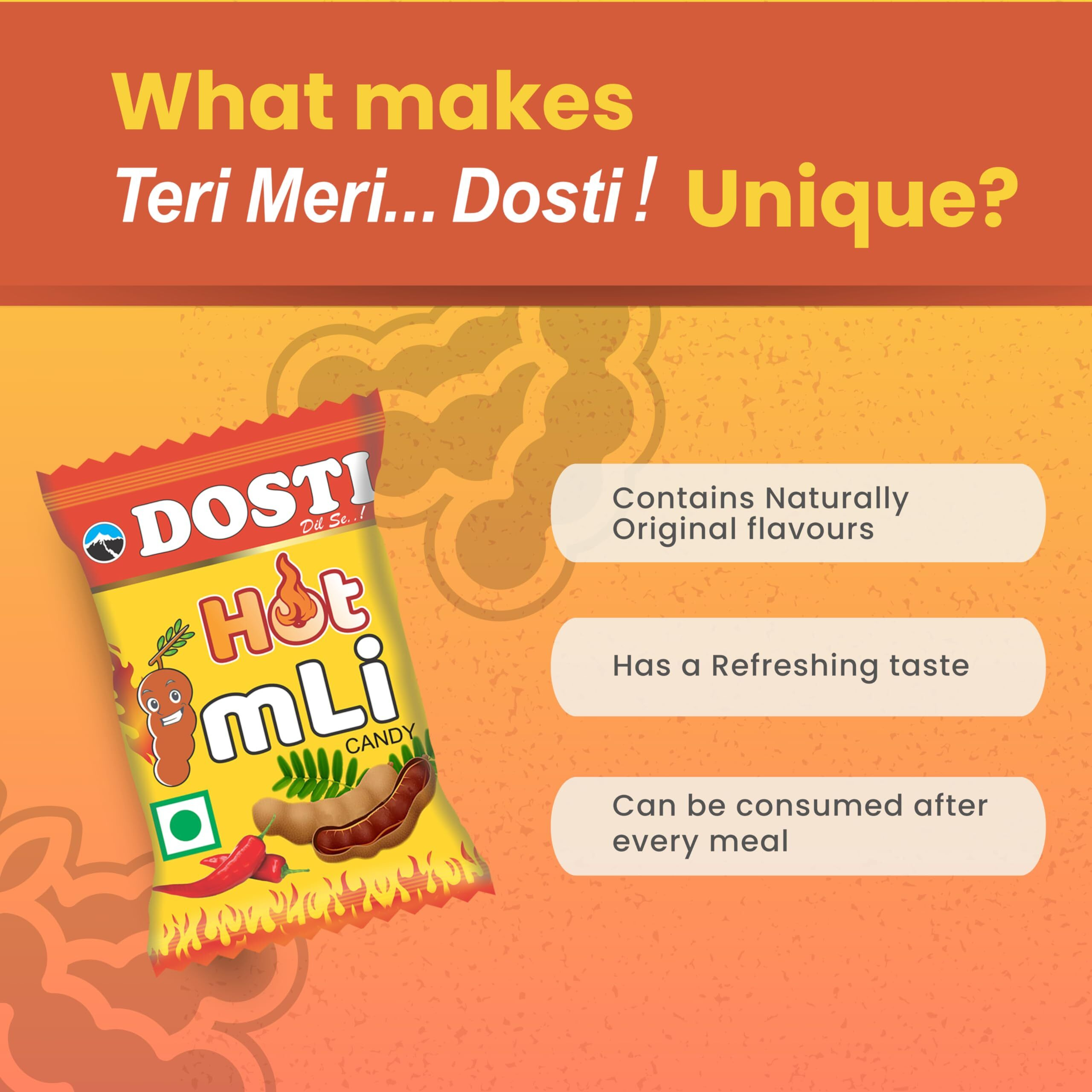 Snowpeak Dosti Hot Imli Candy | Tamarind Candy | Digestive Candy | 220 Pieces (Pack of 1) 770 gm