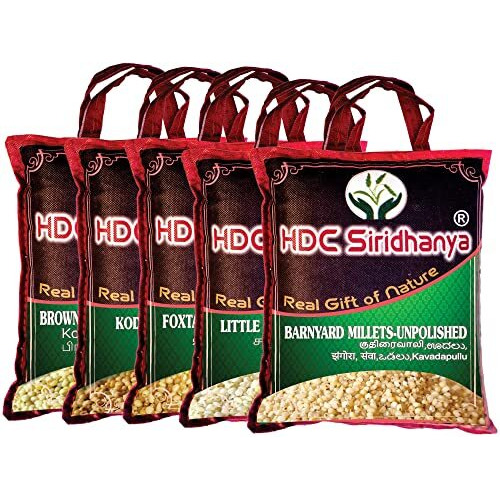 HDC Siridhanya Siridhanya Unpolished And Organic 5 Types Positive Millets Rice (Little, Kodo, Browntop, Barnyard & Foxtail) Each Millets Vacuum Packed In Bag Gross Wt. (9500), 9200 Grams