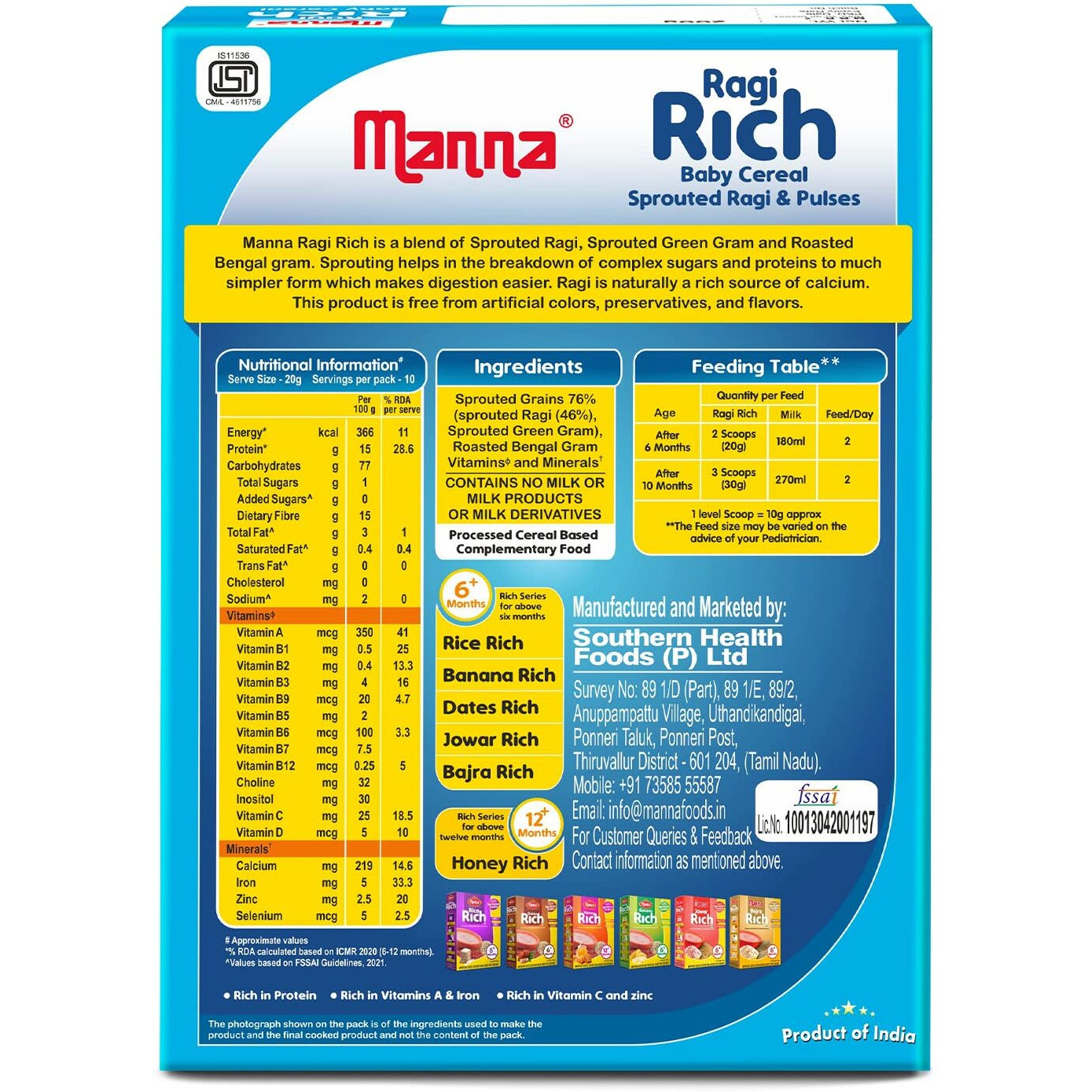 Manna Baby Cereal - Ragi & Pulses, 200G | Baby Food (6+Months) Sprouted Ragi & Pulses | 100% Natural Health Mix
