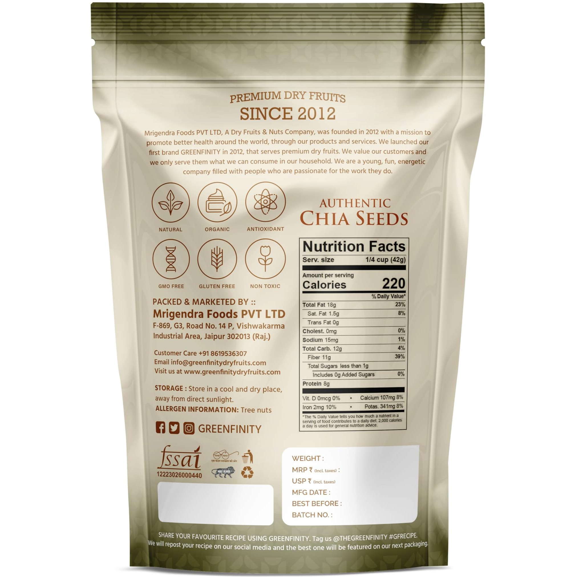 GreenFinity Chia Seeds 700 Gram, Healthy Snacks Omega-3 Seeds for Eating Non-GMO and Fibre Rich Seeds Good for Weight Loss/Management, Jar Pack.