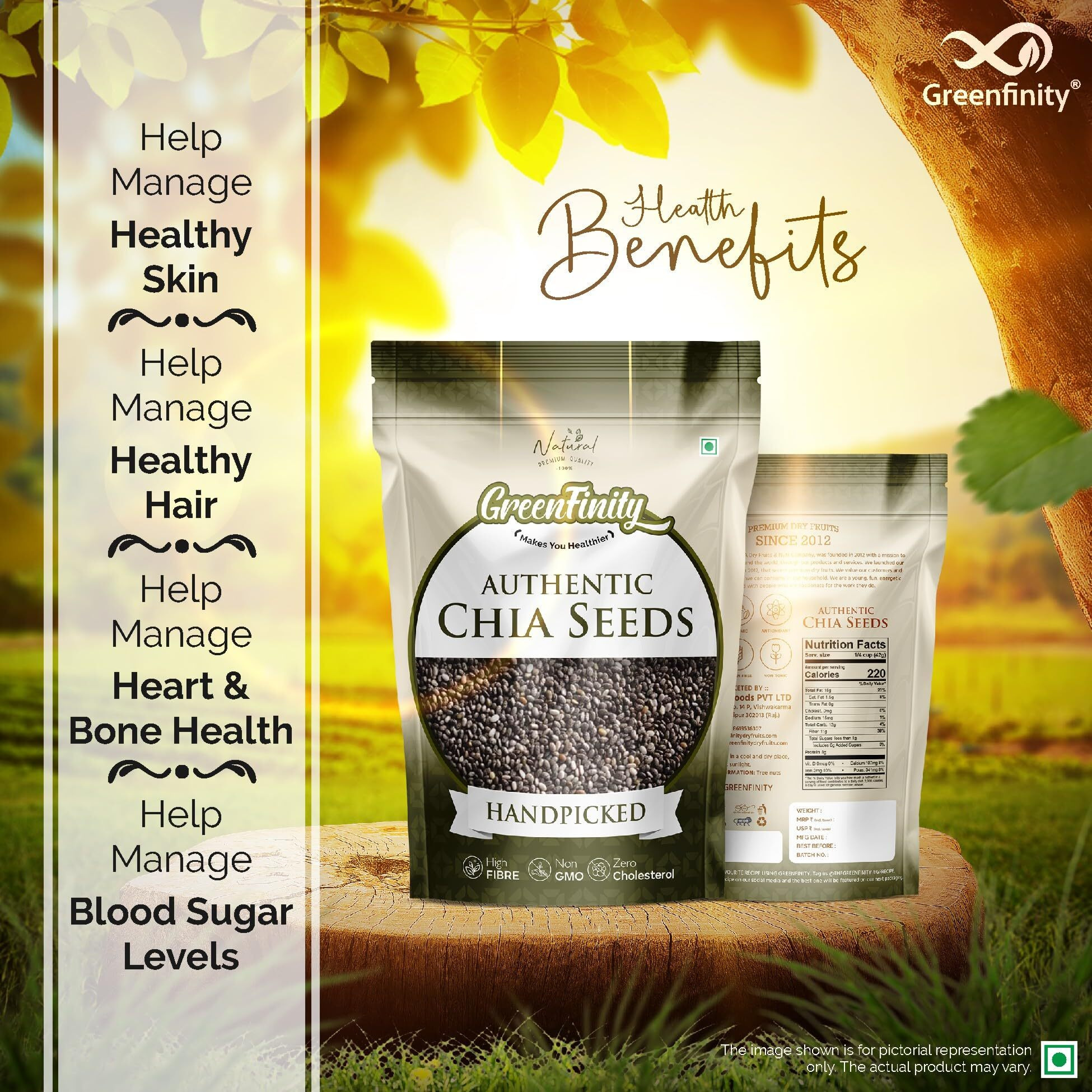 GreenFinity Chia Seeds 700 Gram, Healthy Snacks Omega-3 Seeds for Eating Non-GMO and Fibre Rich Seeds Good for Weight Loss/Management, Jar Pack.